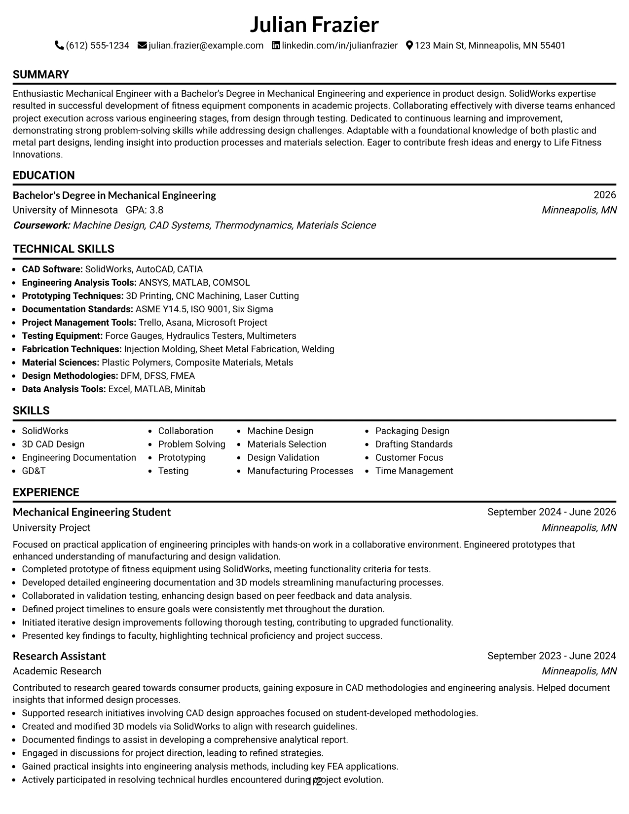 Resume Example Page 1
