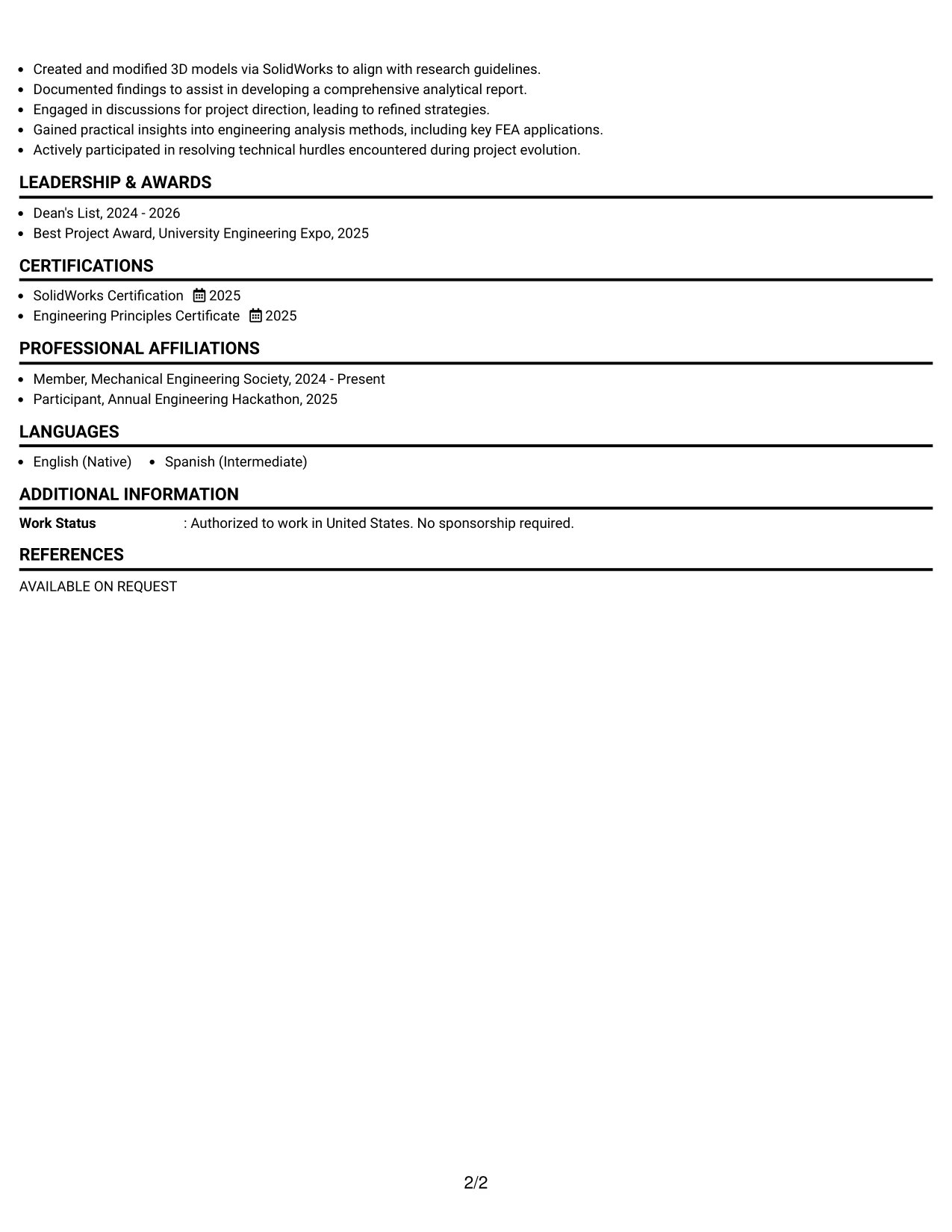 Resume Example Page 2