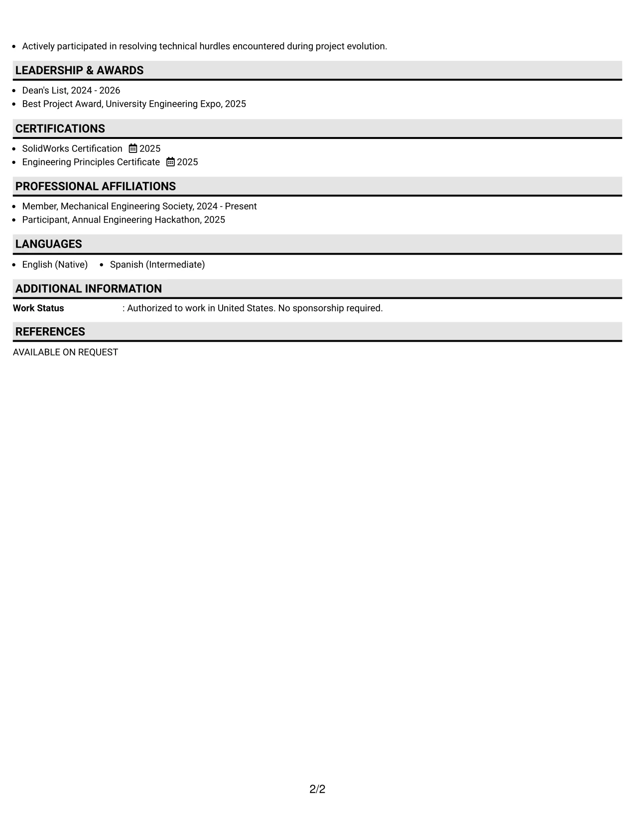 Resume Example Page 2