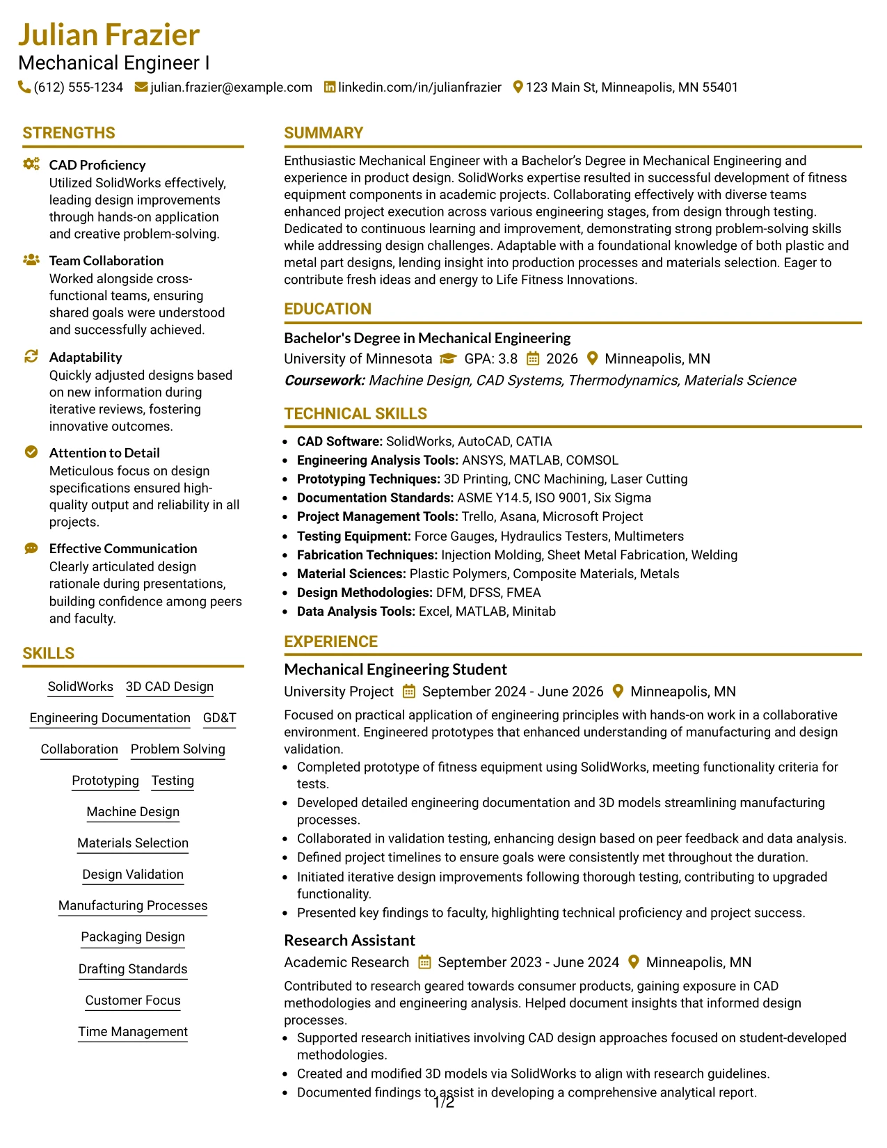 Resume Example Page 1