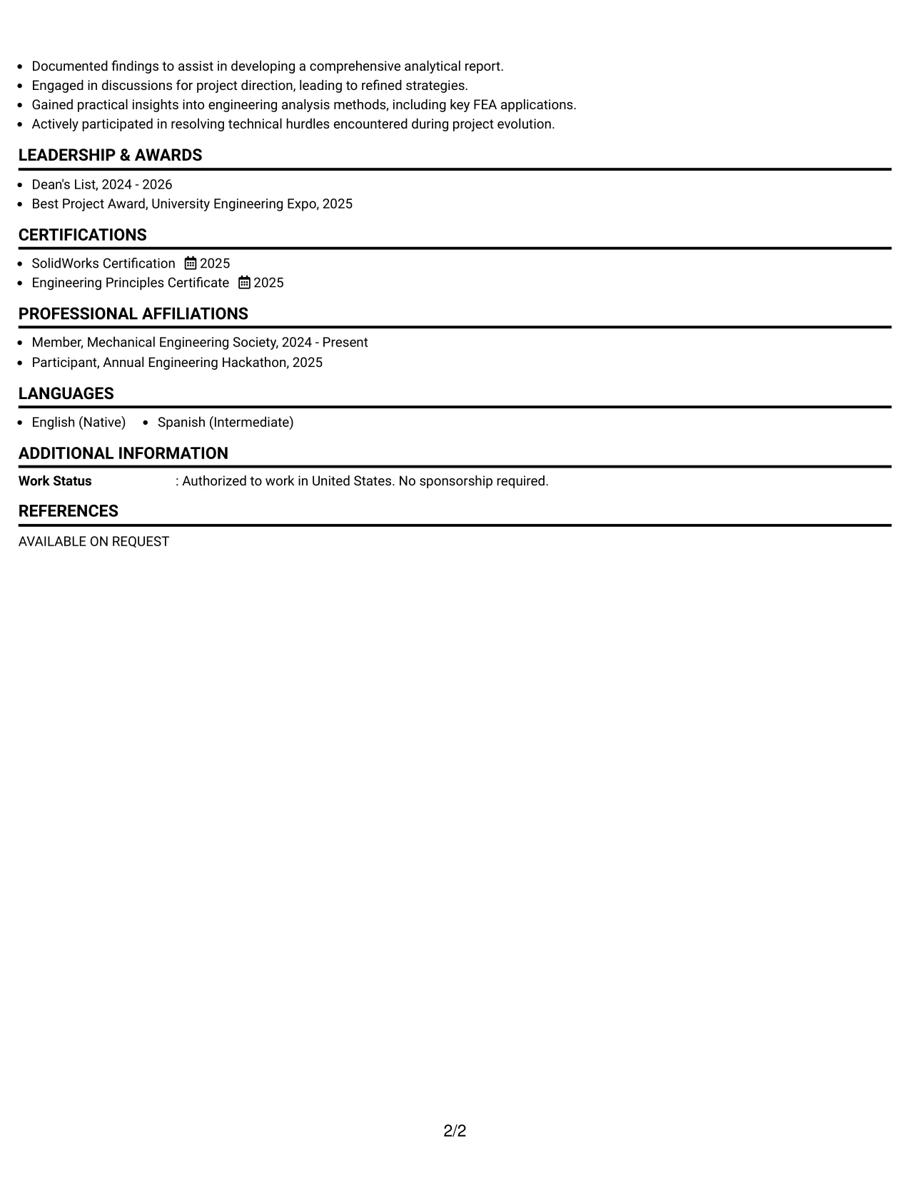 Resume Example Page 2
