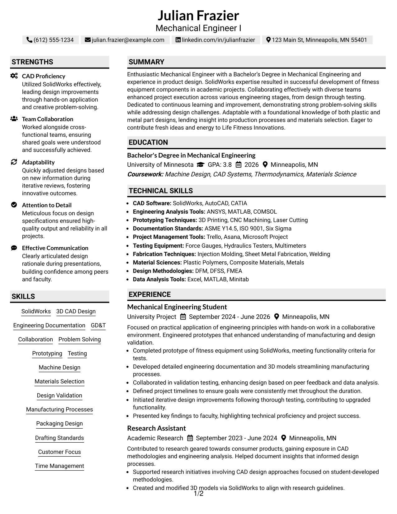 Resume Example Page 1