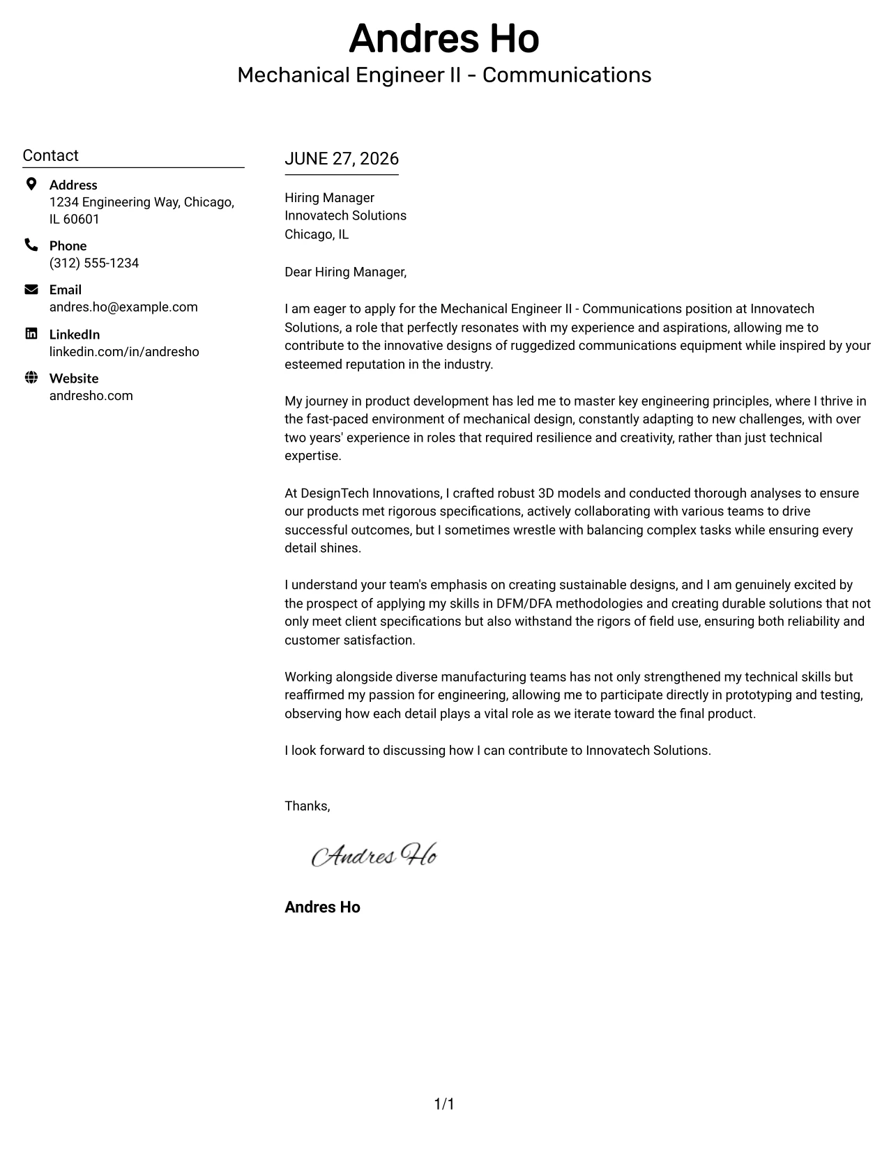 Resume Example Page 1
