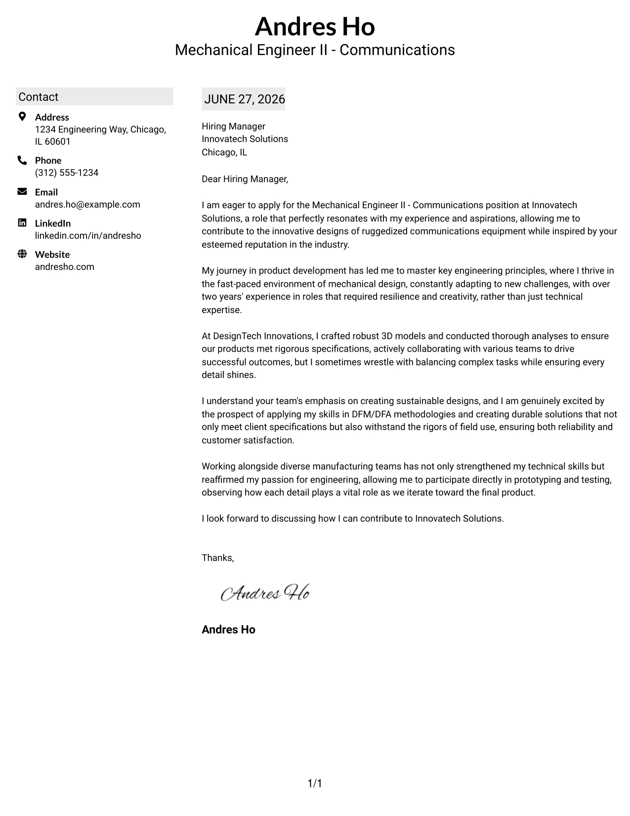 Resume Example Page 1