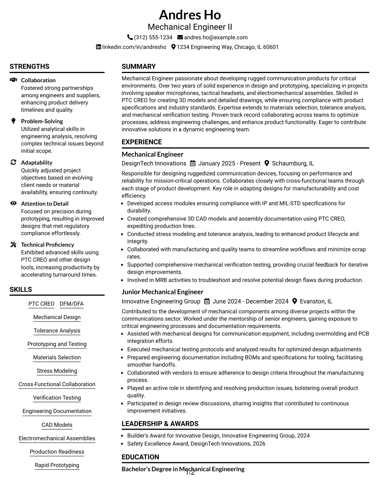 Resume Example Page 1