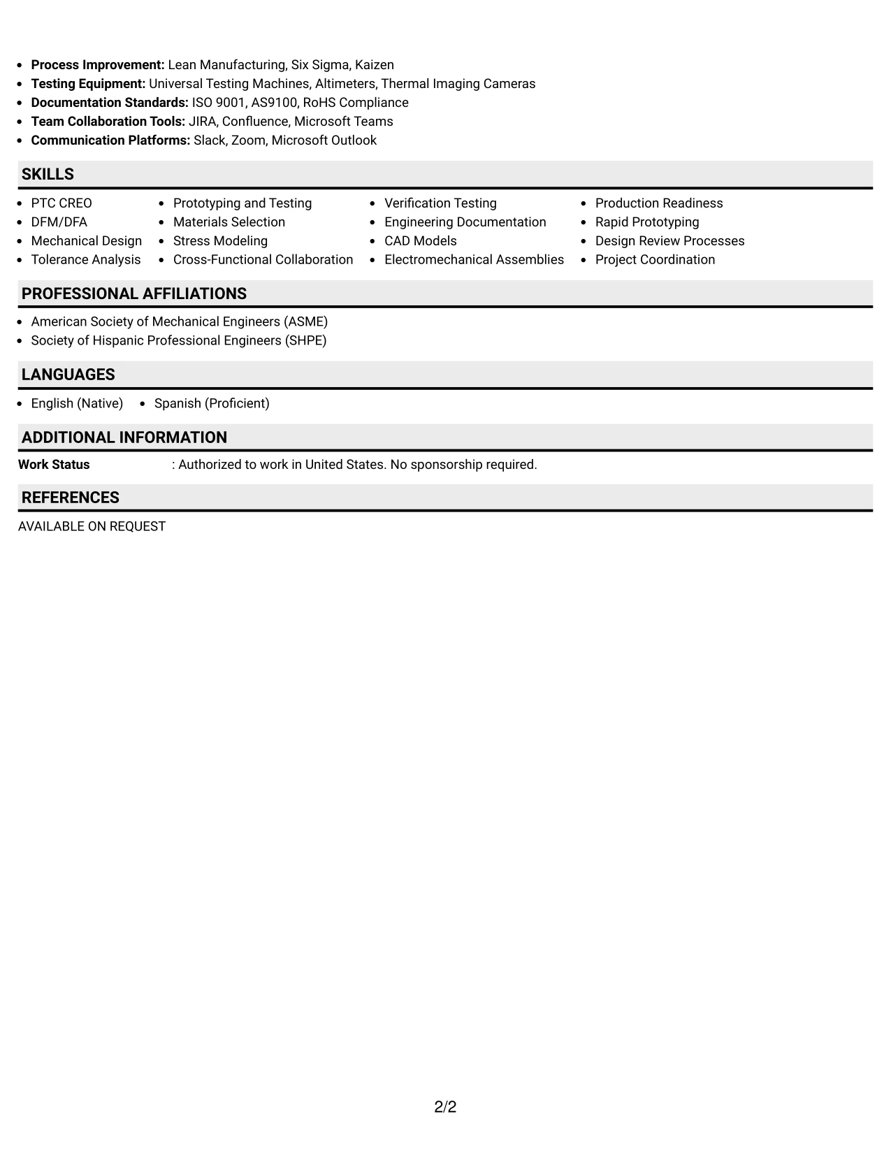 Resume Example Page 2