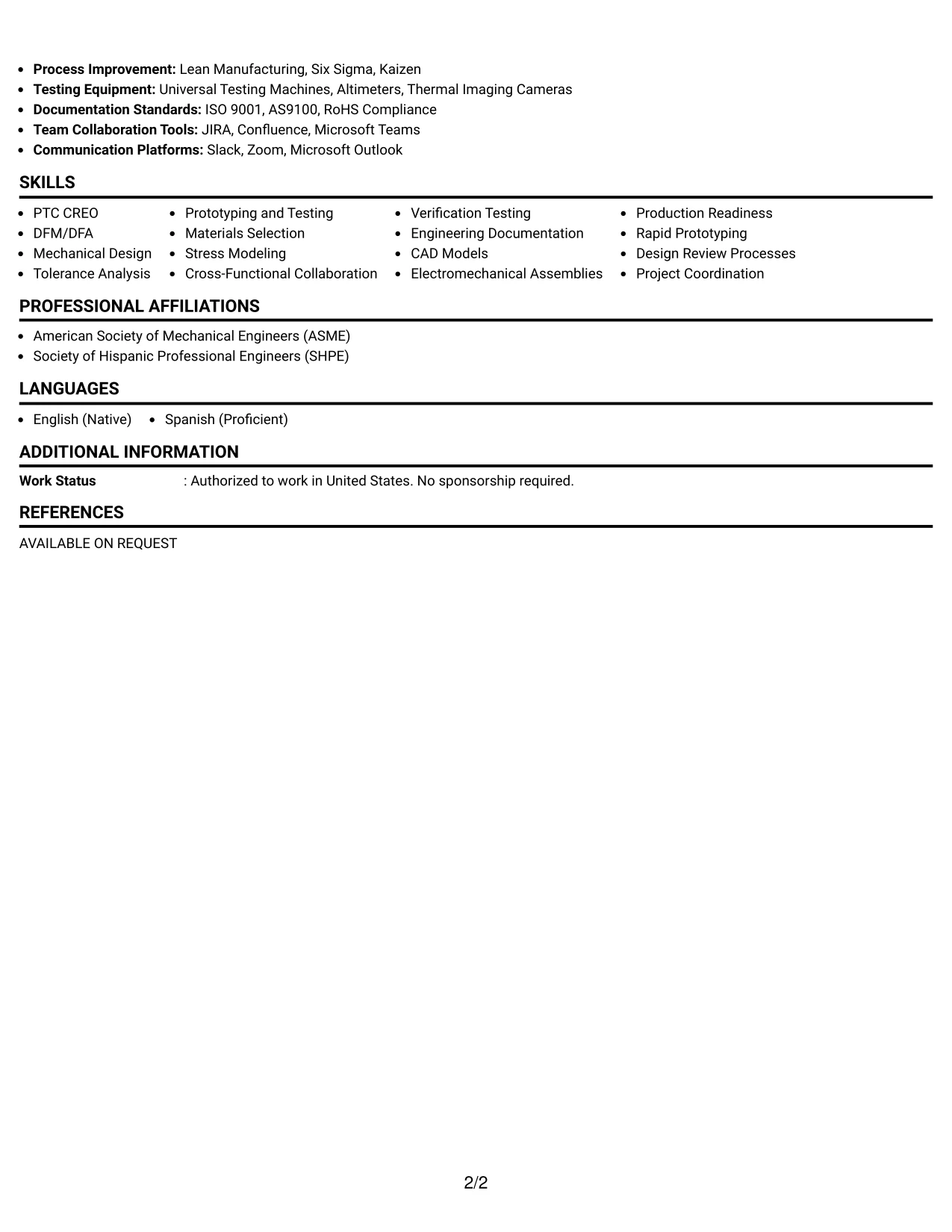 Resume Example Page 2