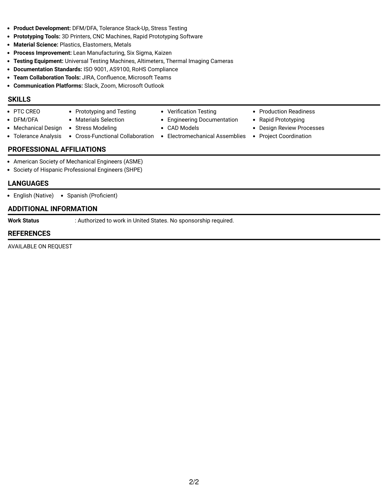 Resume Example Page 2