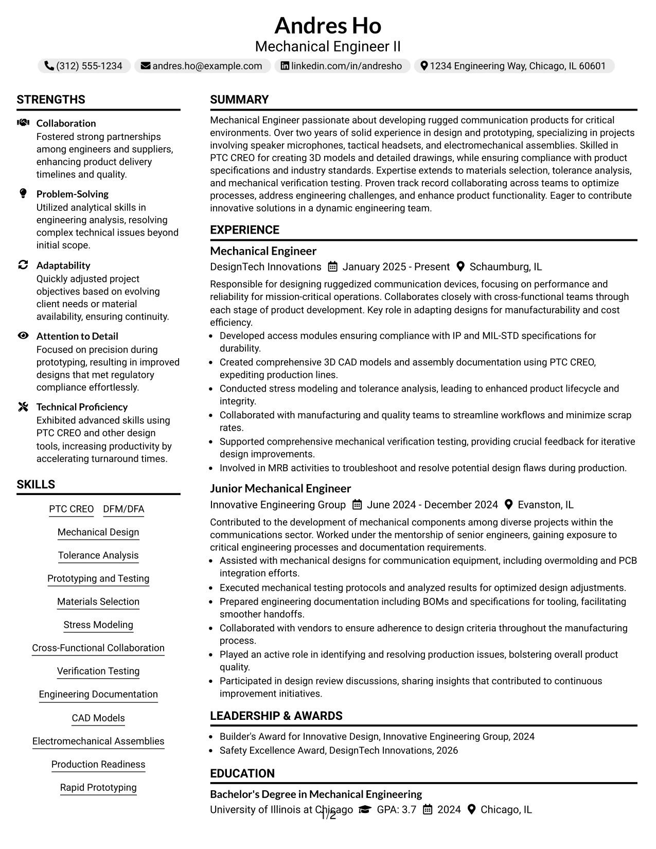 Resume Example Page 1