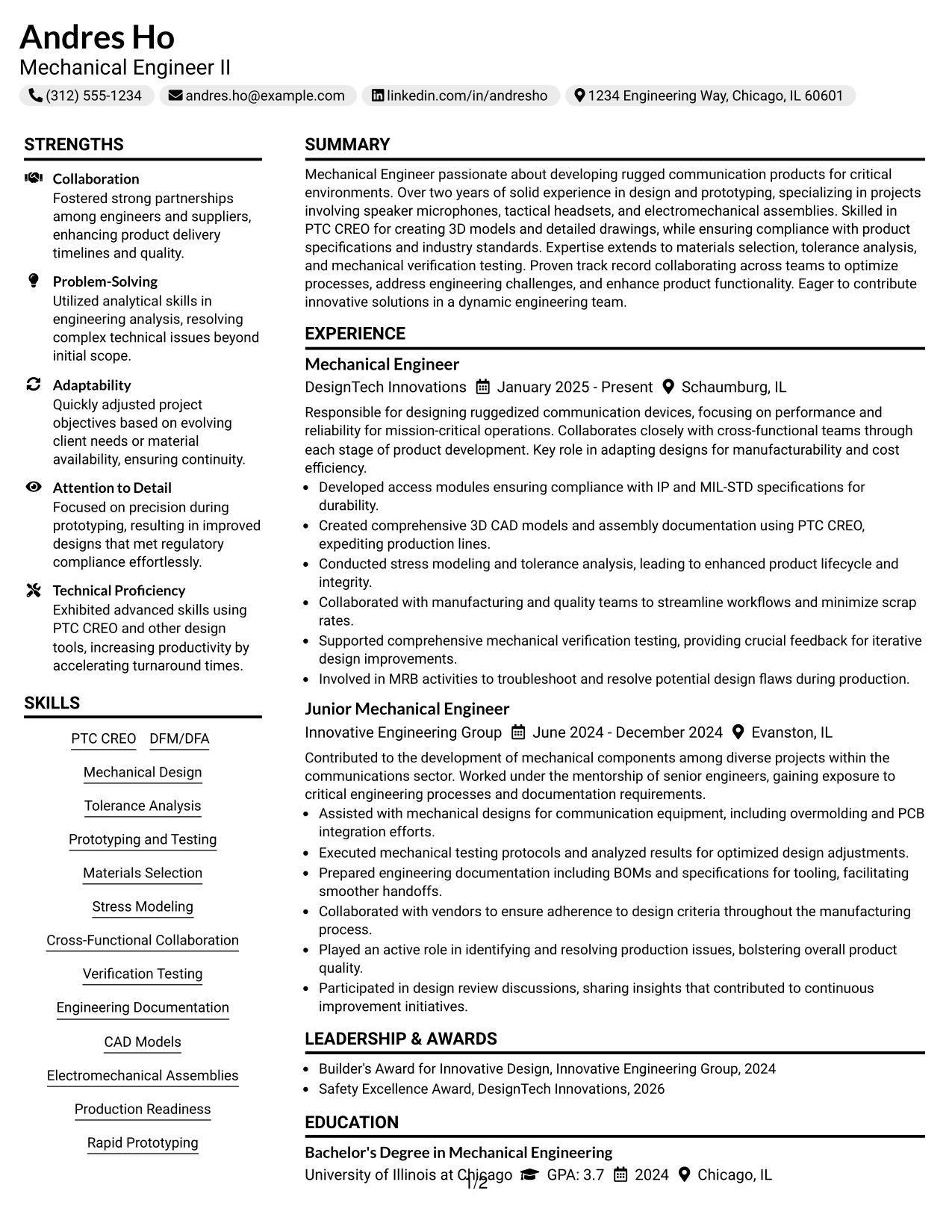 Resume Example Page 1