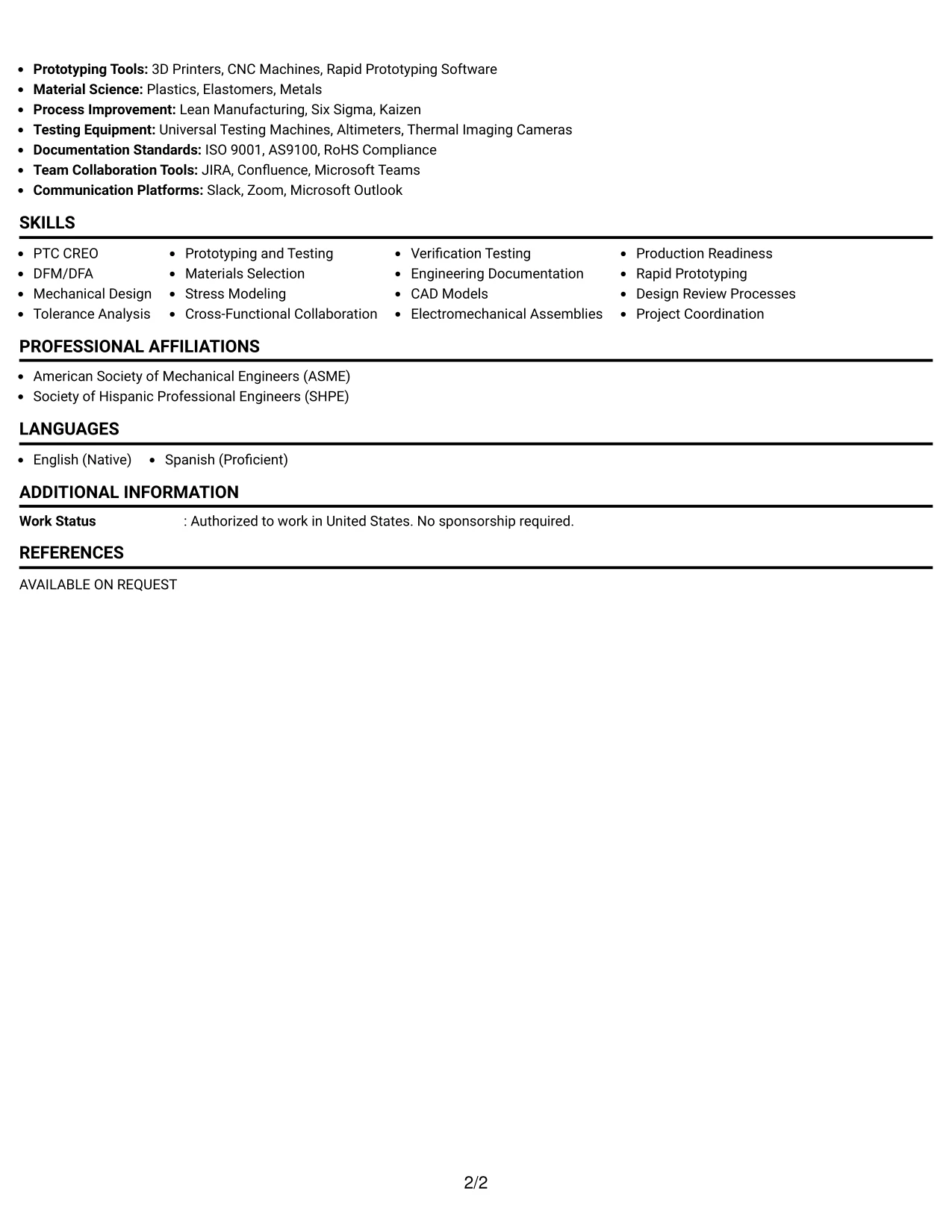 Resume Example Page 2