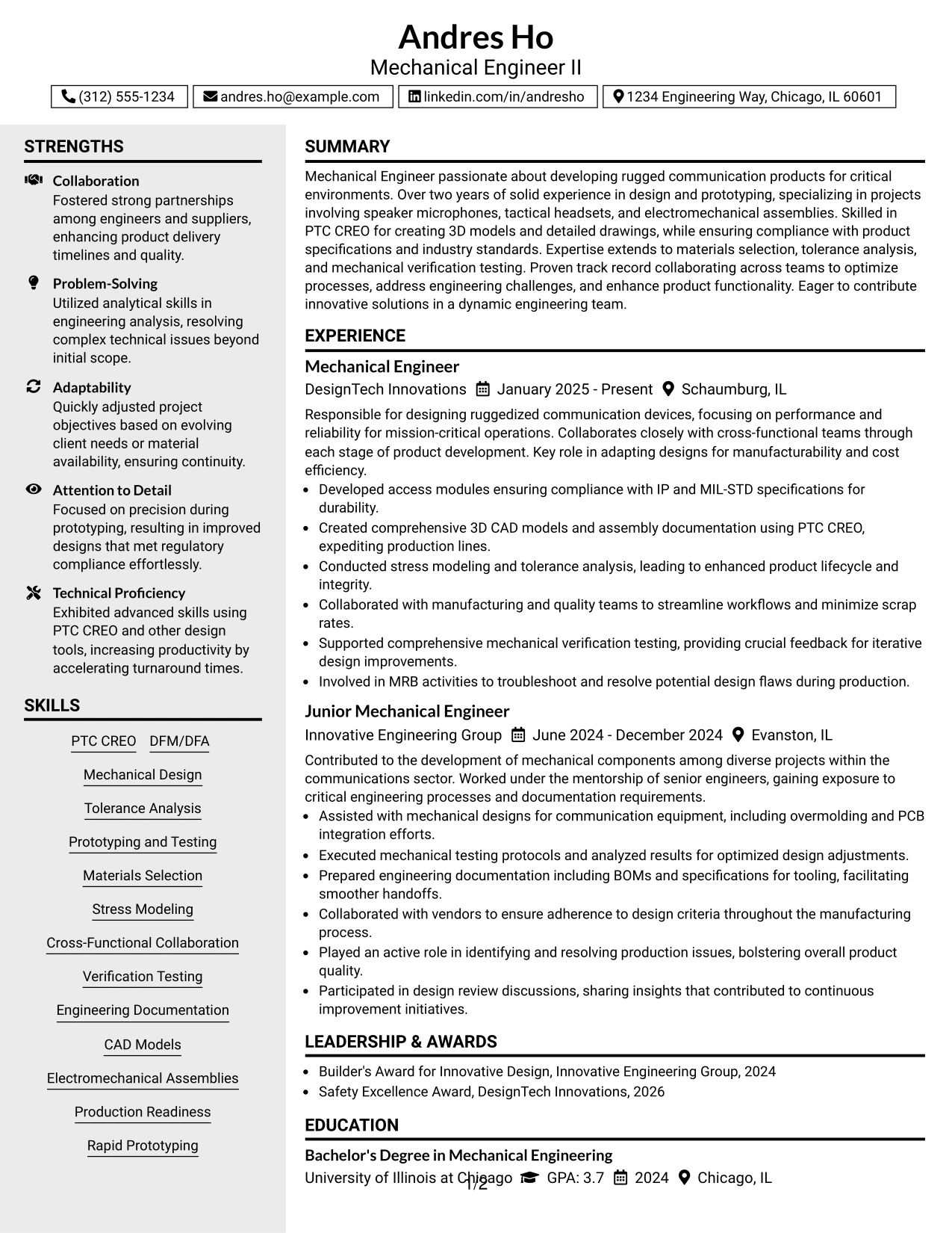 Resume Example Page 1