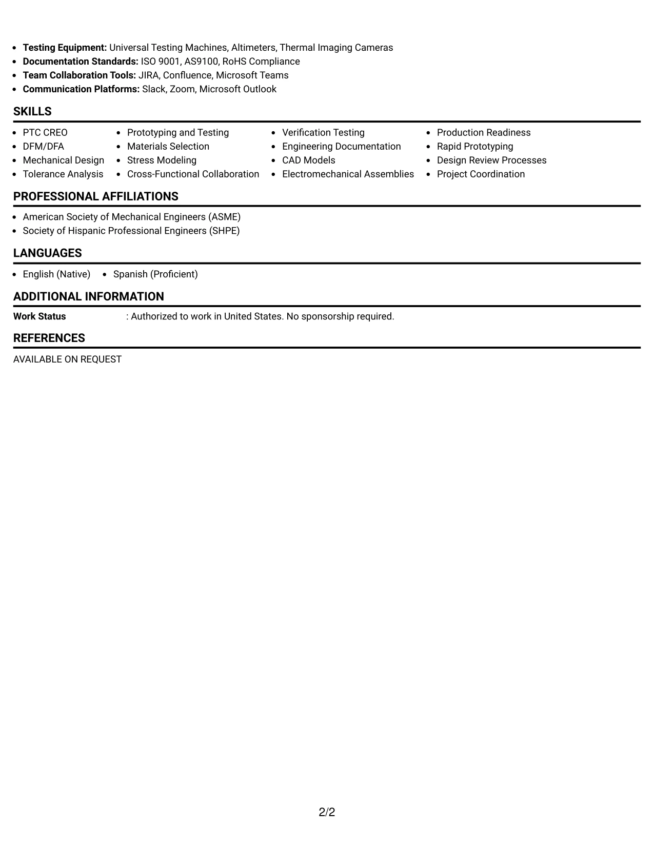 Resume Example Page 2