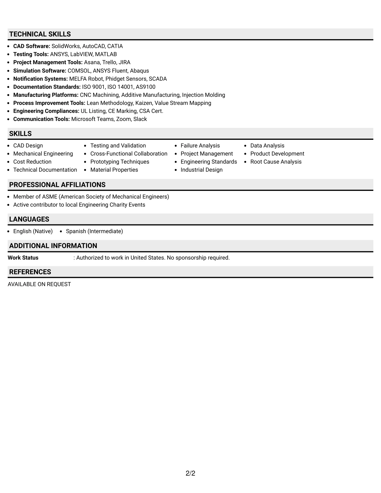 Resume Example Page 2