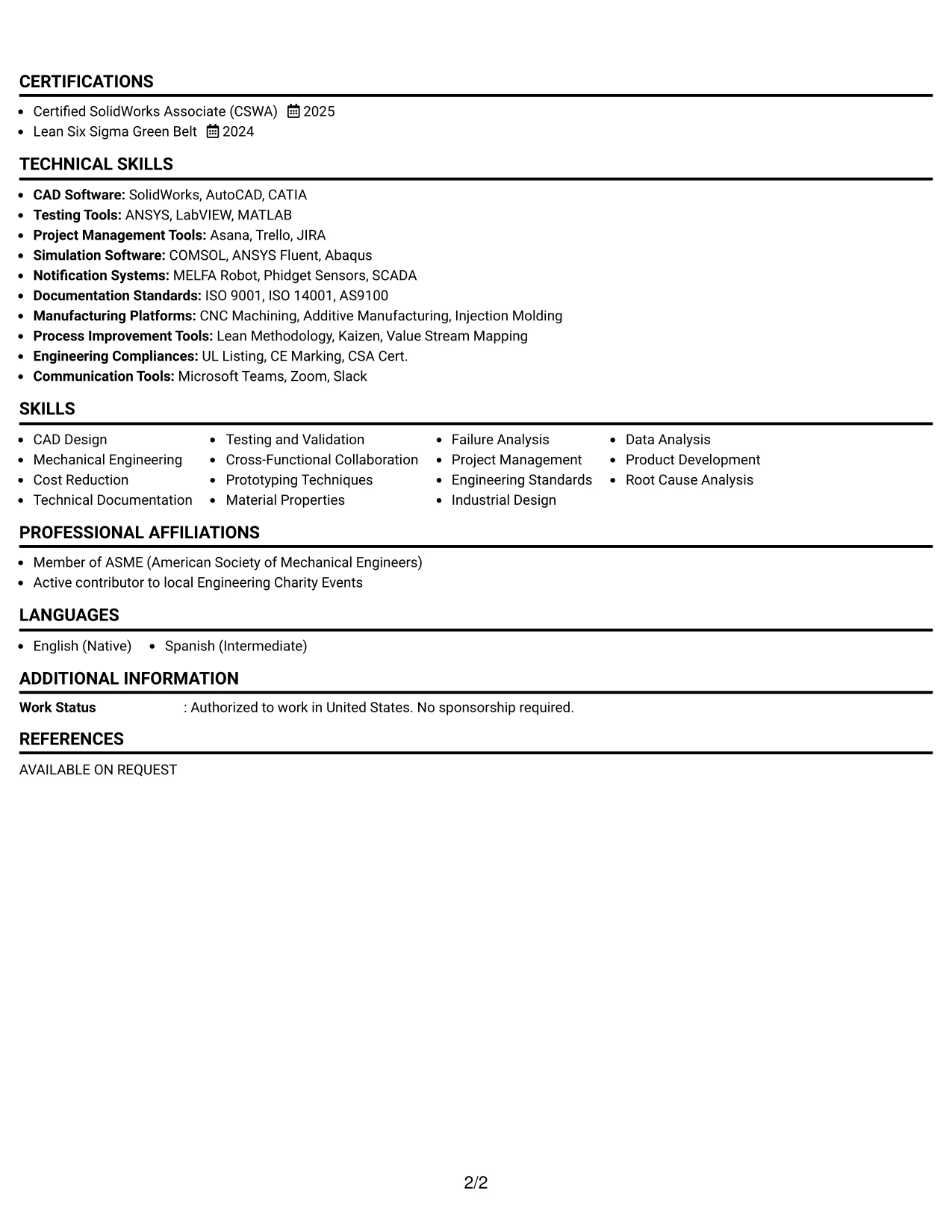 Resume Example Page 2