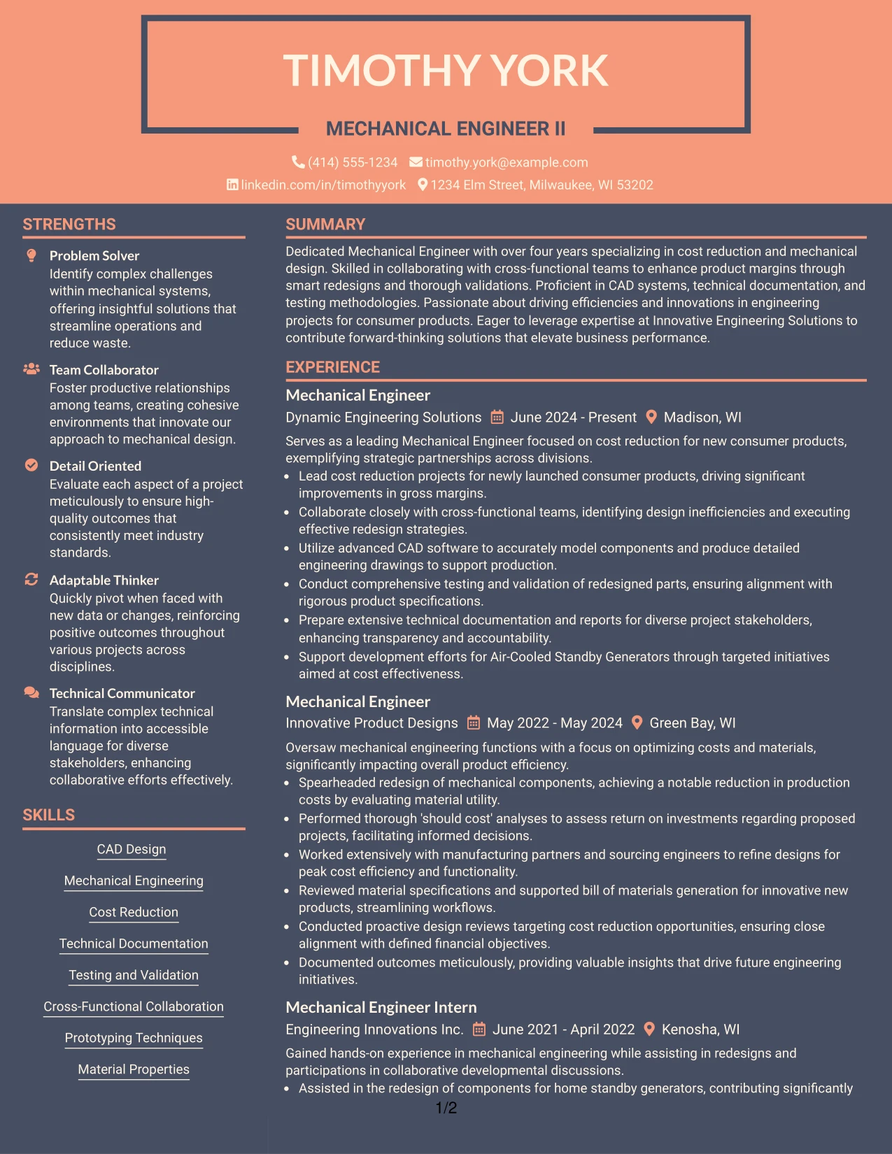 Resume Example Page 1