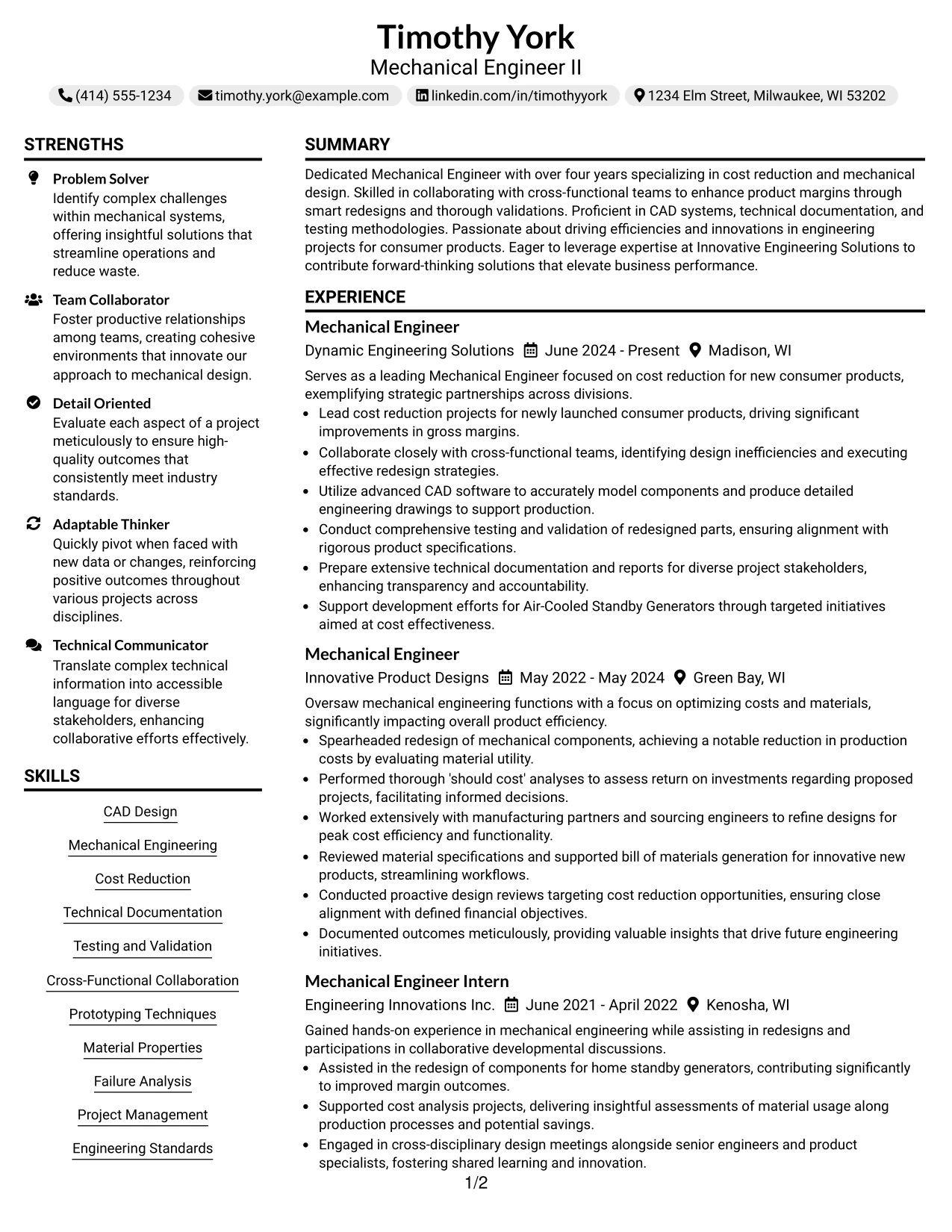 Resume Example Page 1