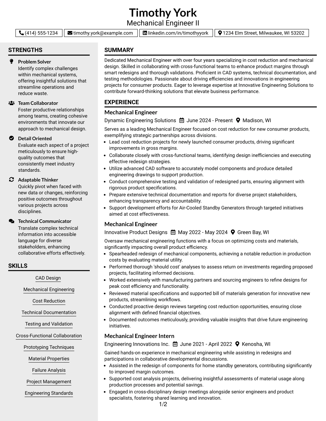 Resume Example Page 1
