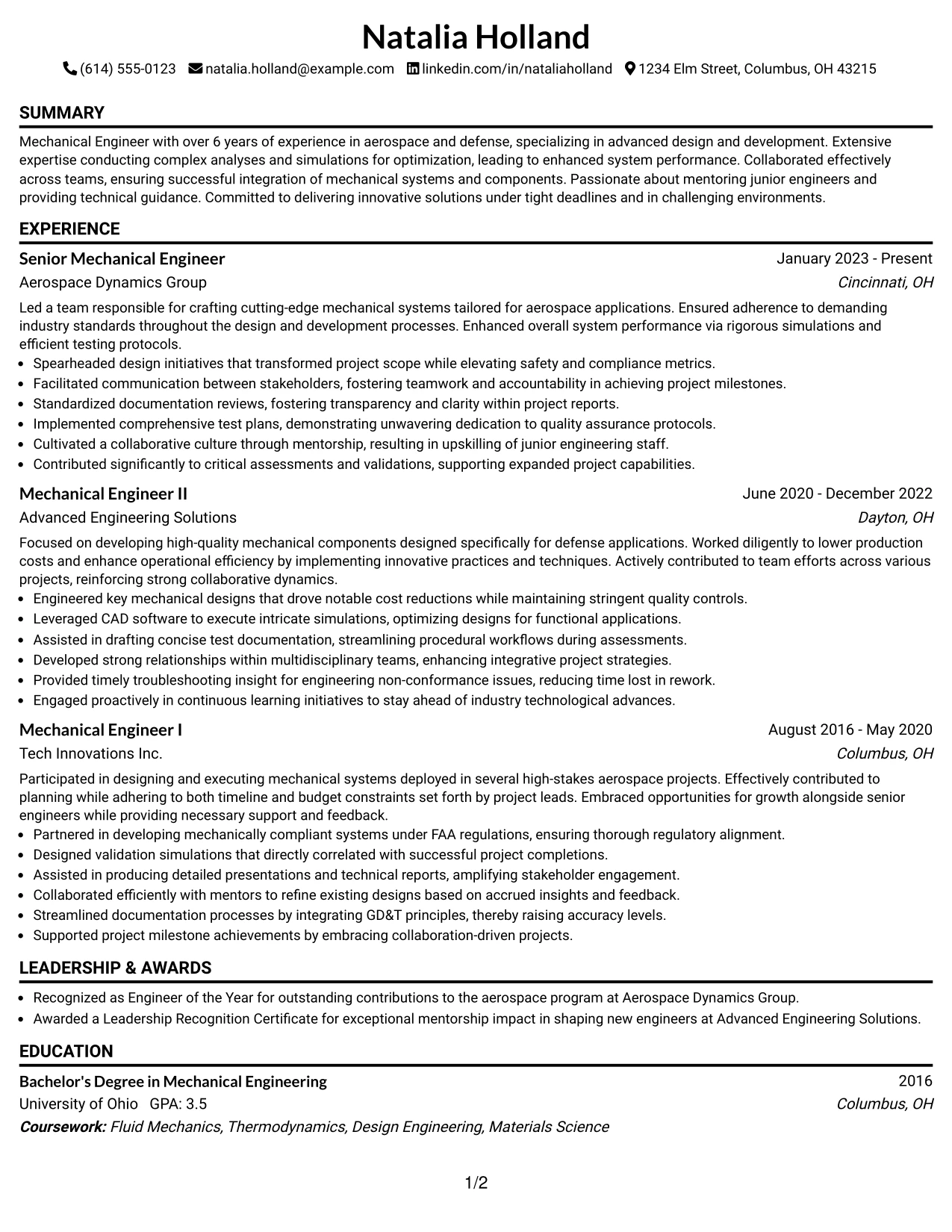 Resume Example Page 1