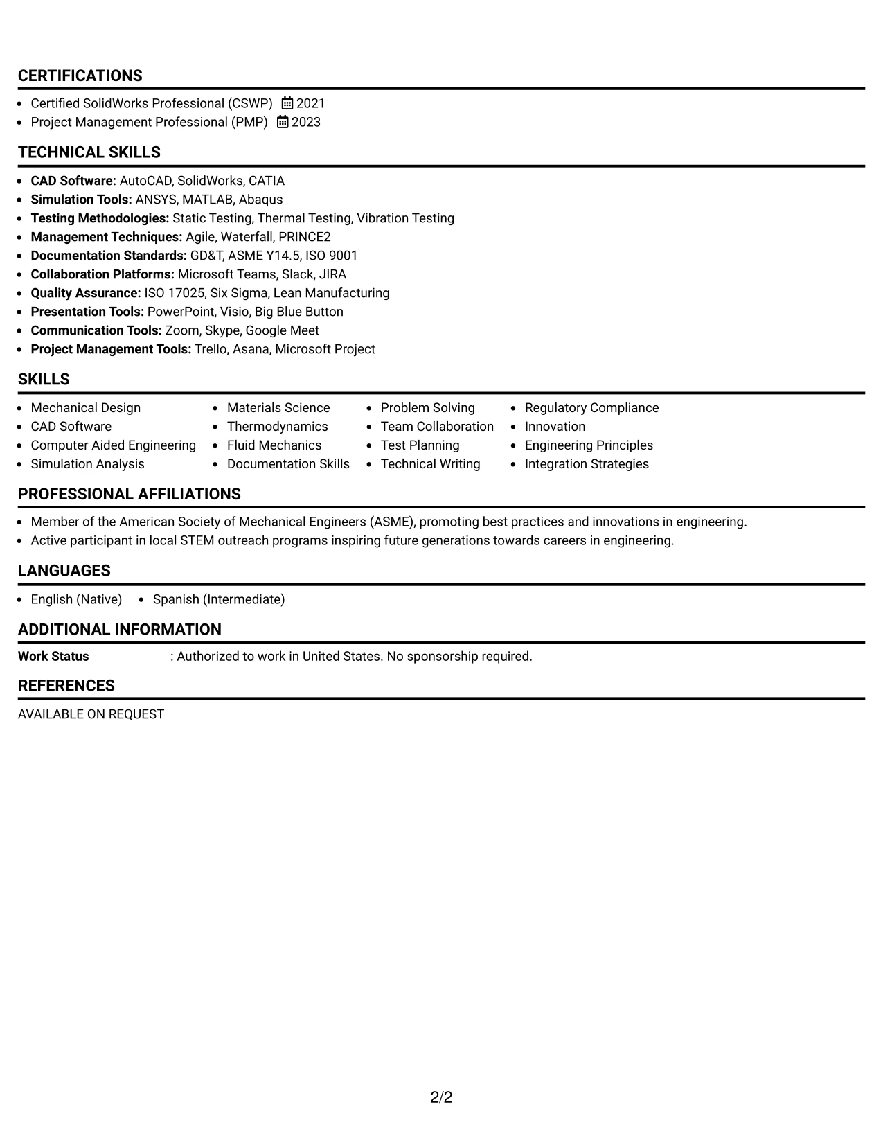 Resume Example Page 2