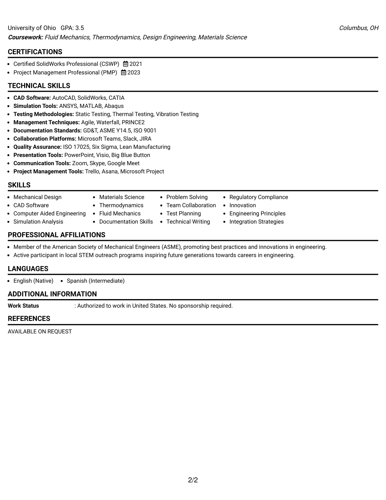 Resume Example Page 2