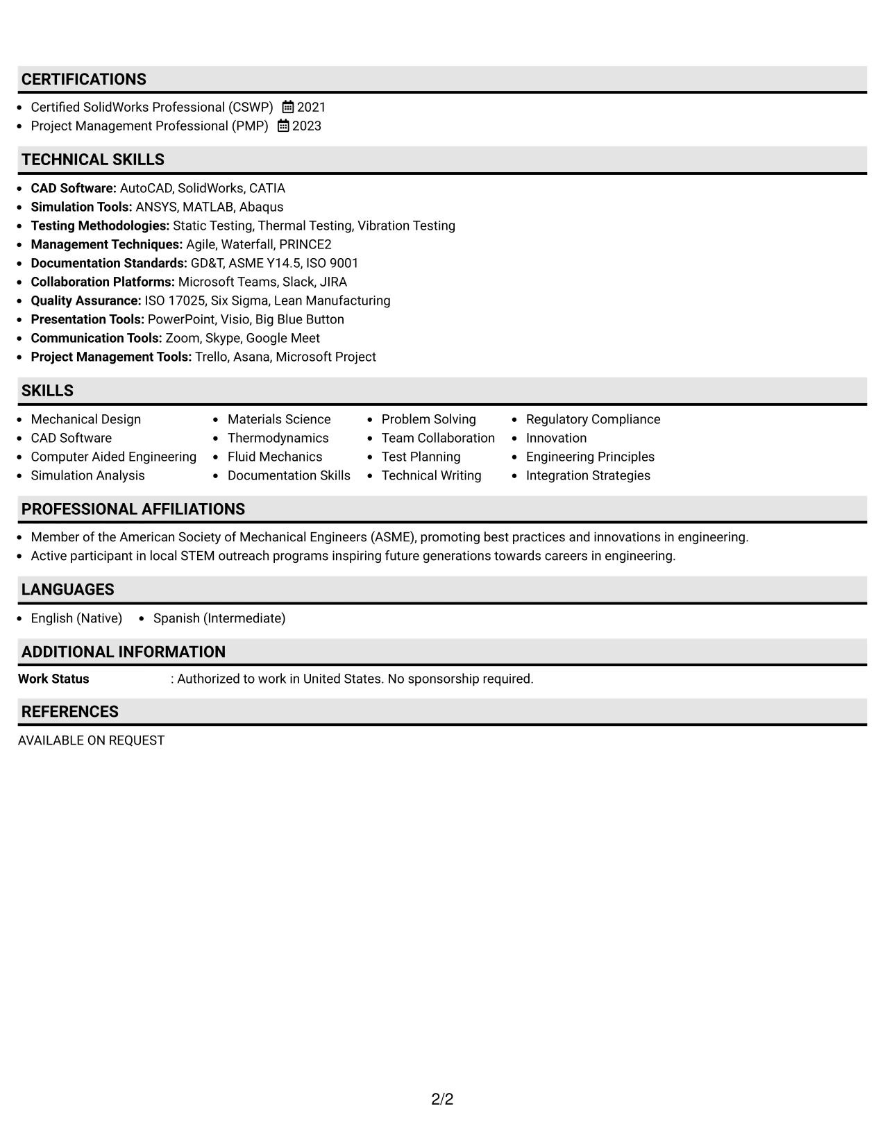 Resume Example Page 2
