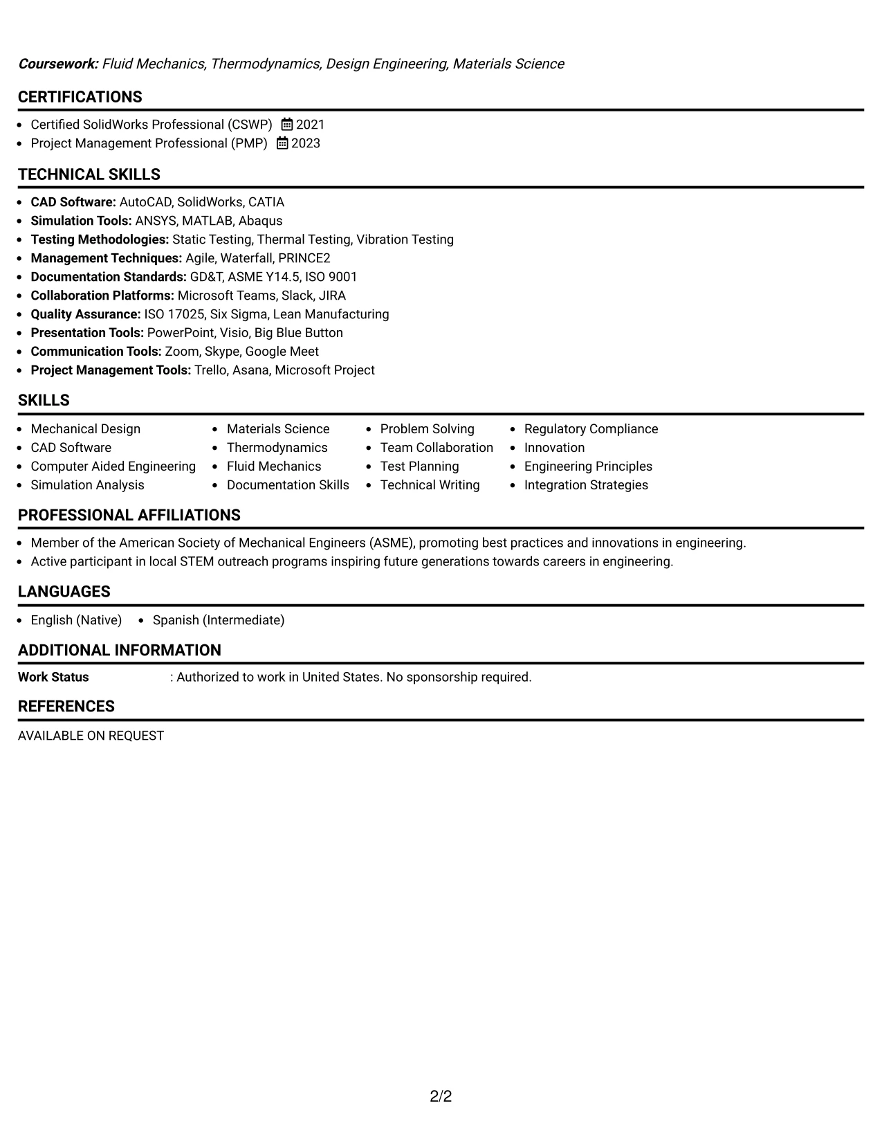 Resume Example Page 2