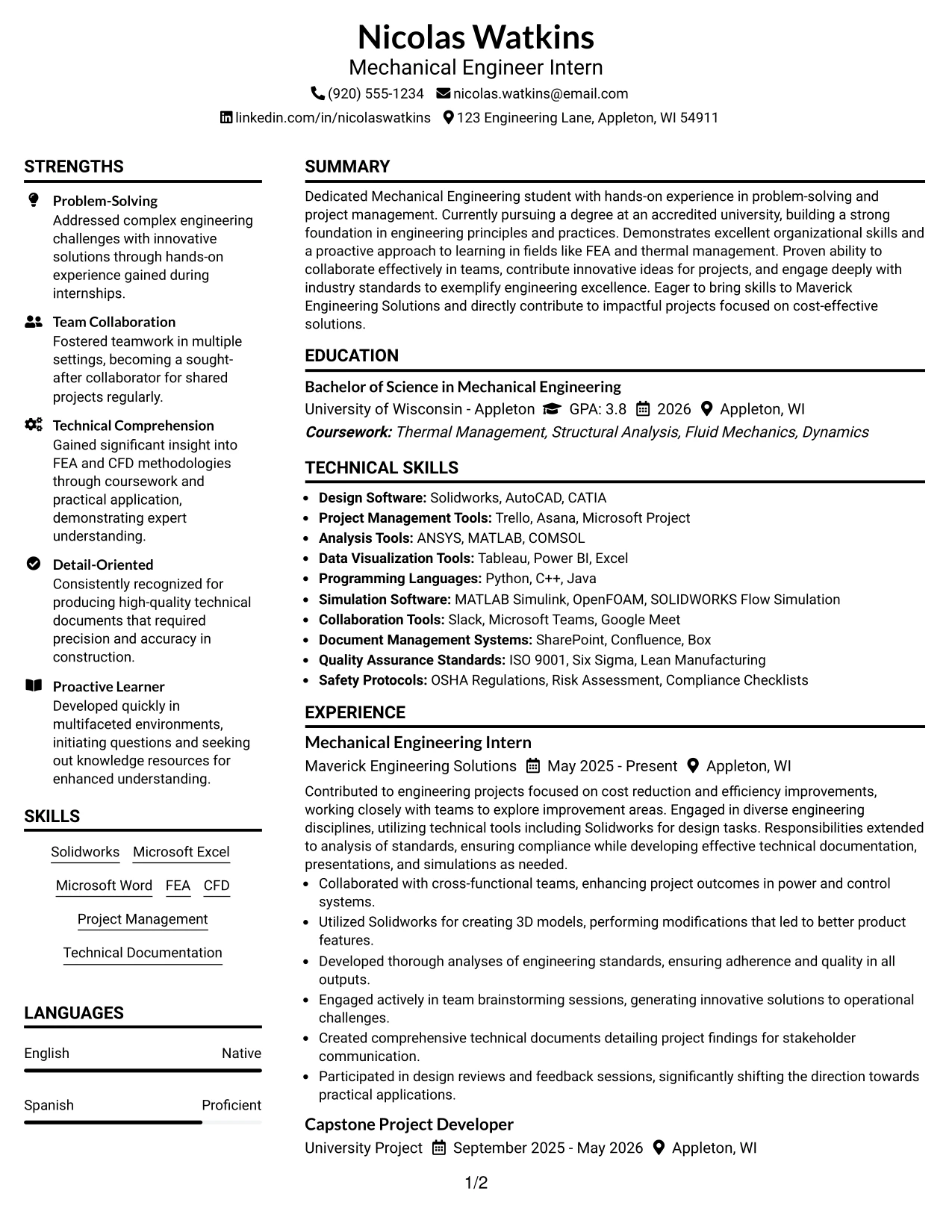 Resume Example Page 1
