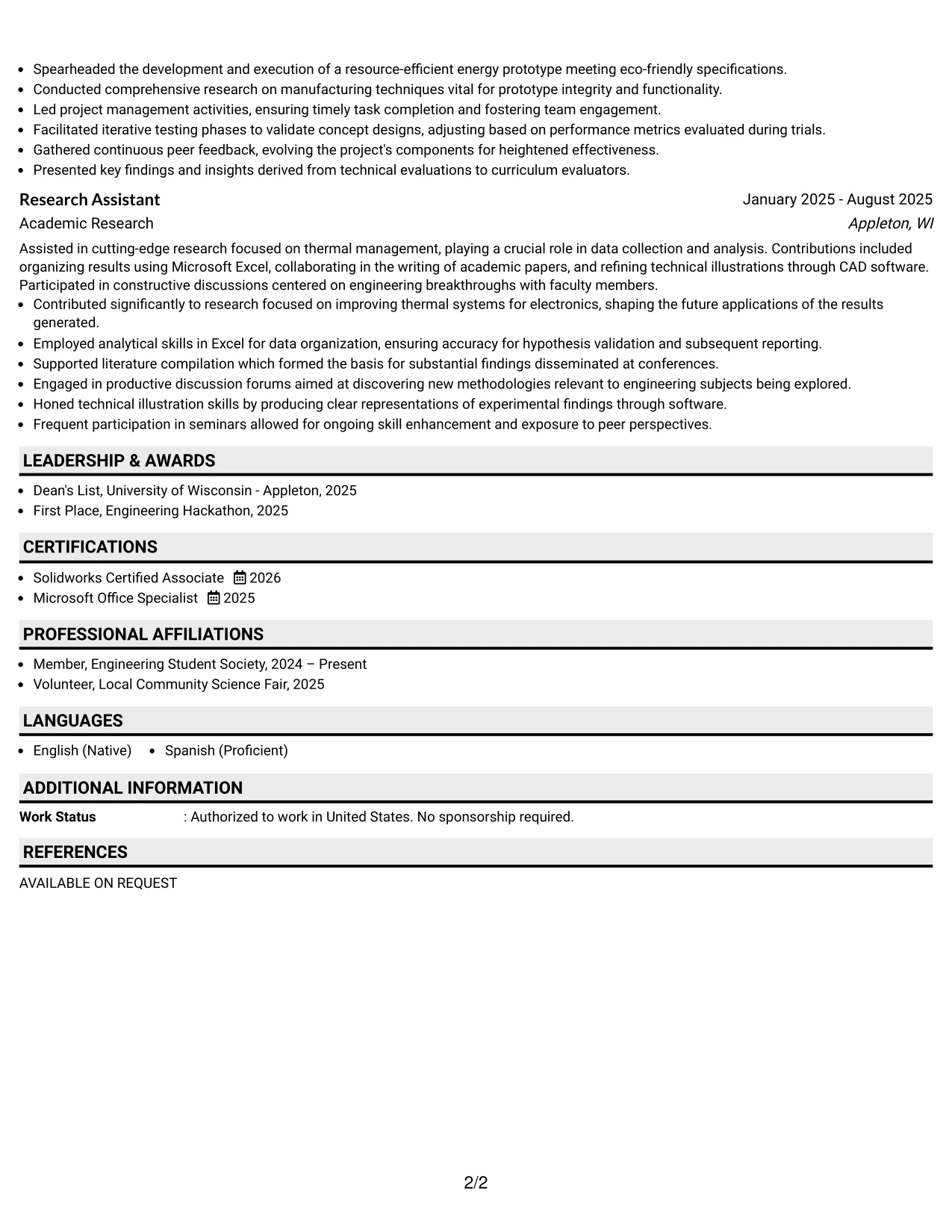 Resume Example Page 2