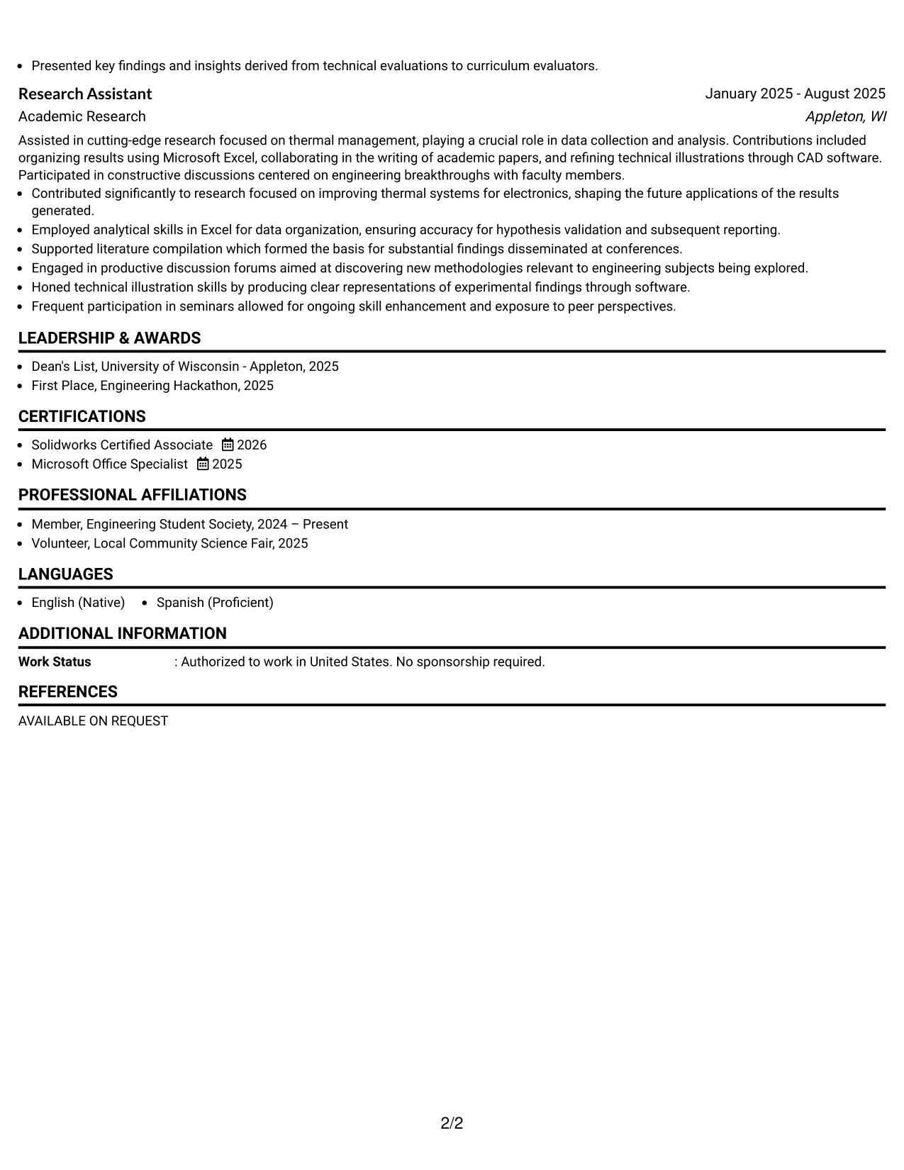 Resume Example Page 2