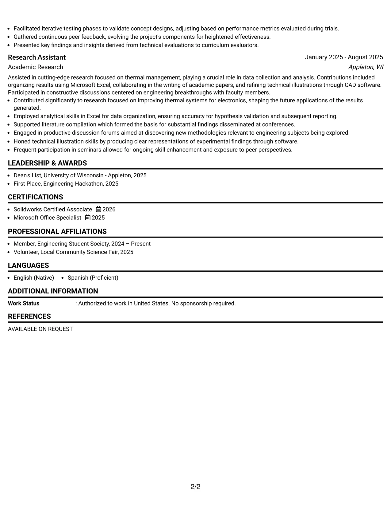 Resume Example Page 2