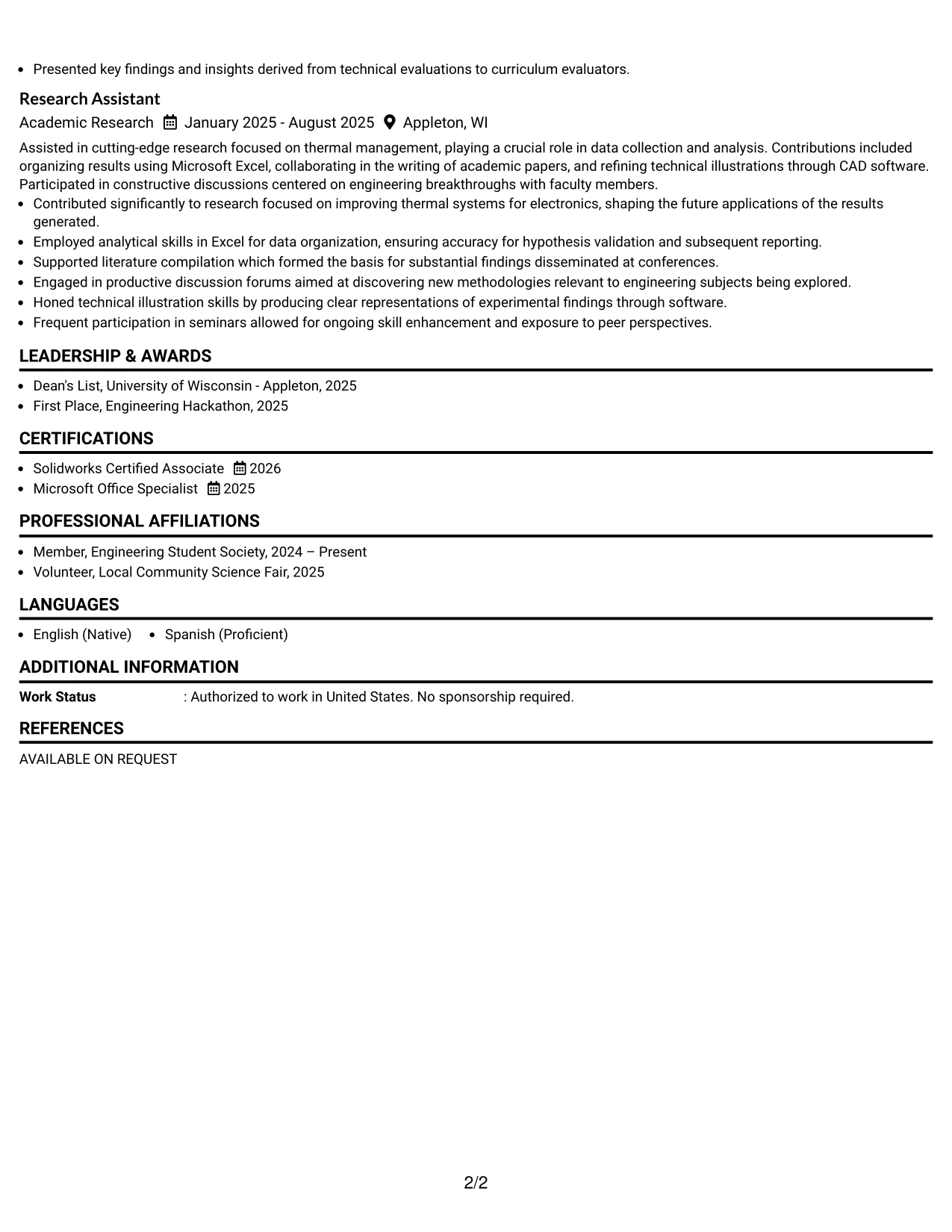 Resume Example Page 2