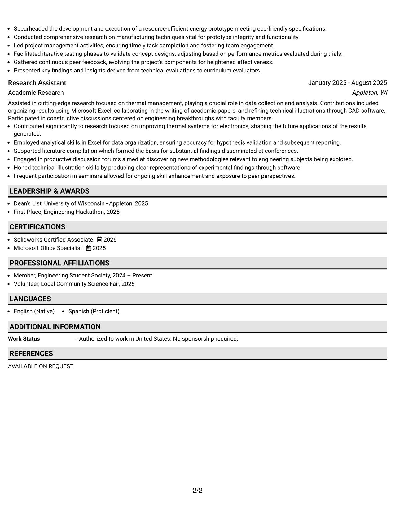 Resume Example Page 2