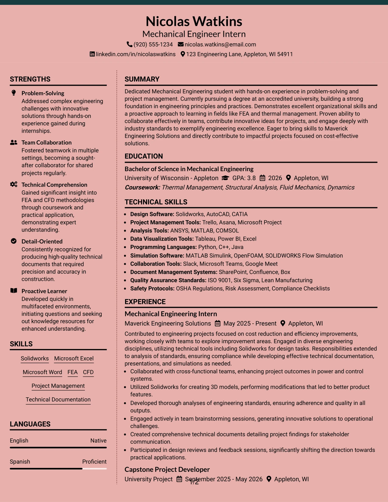 Resume Example Page 1
