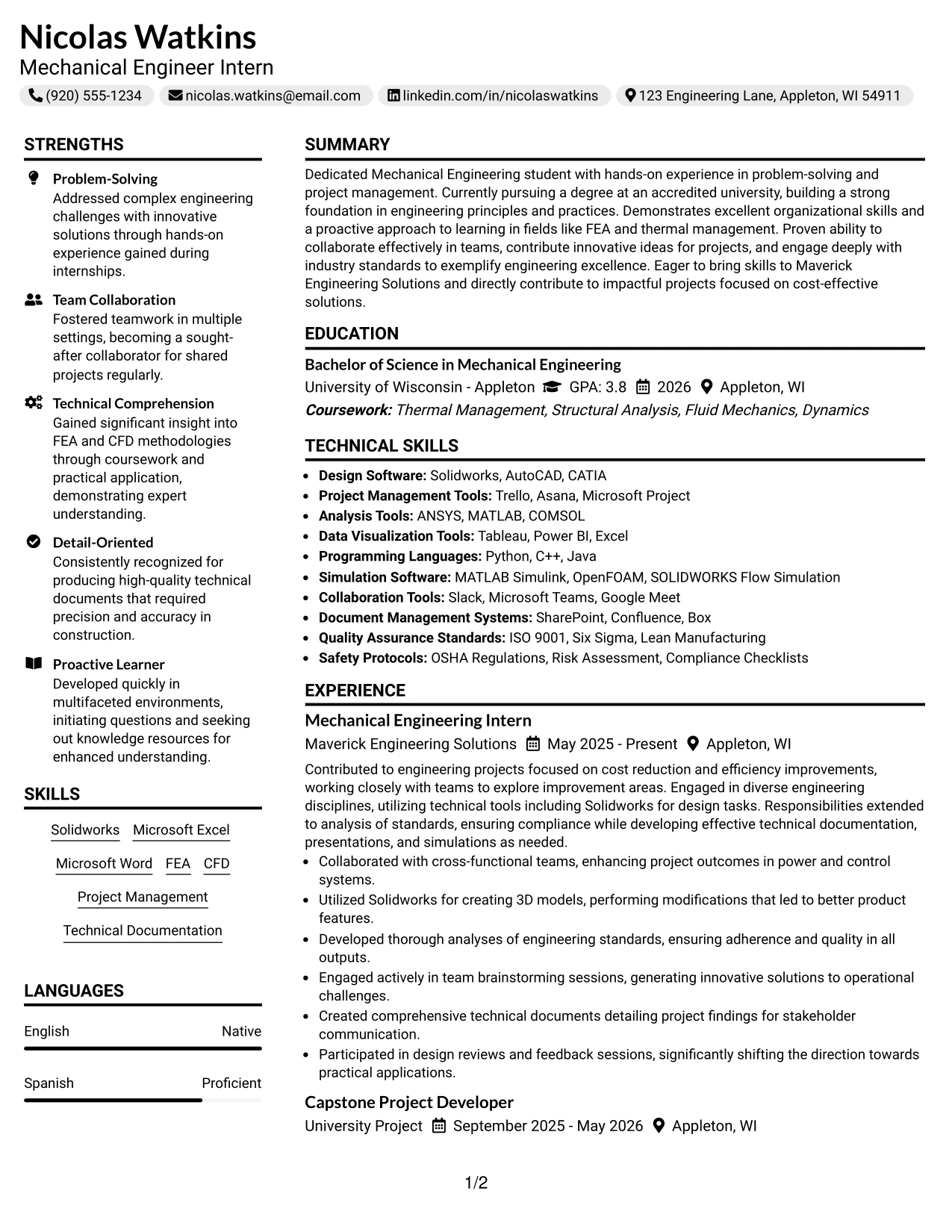 Resume Example Page 1