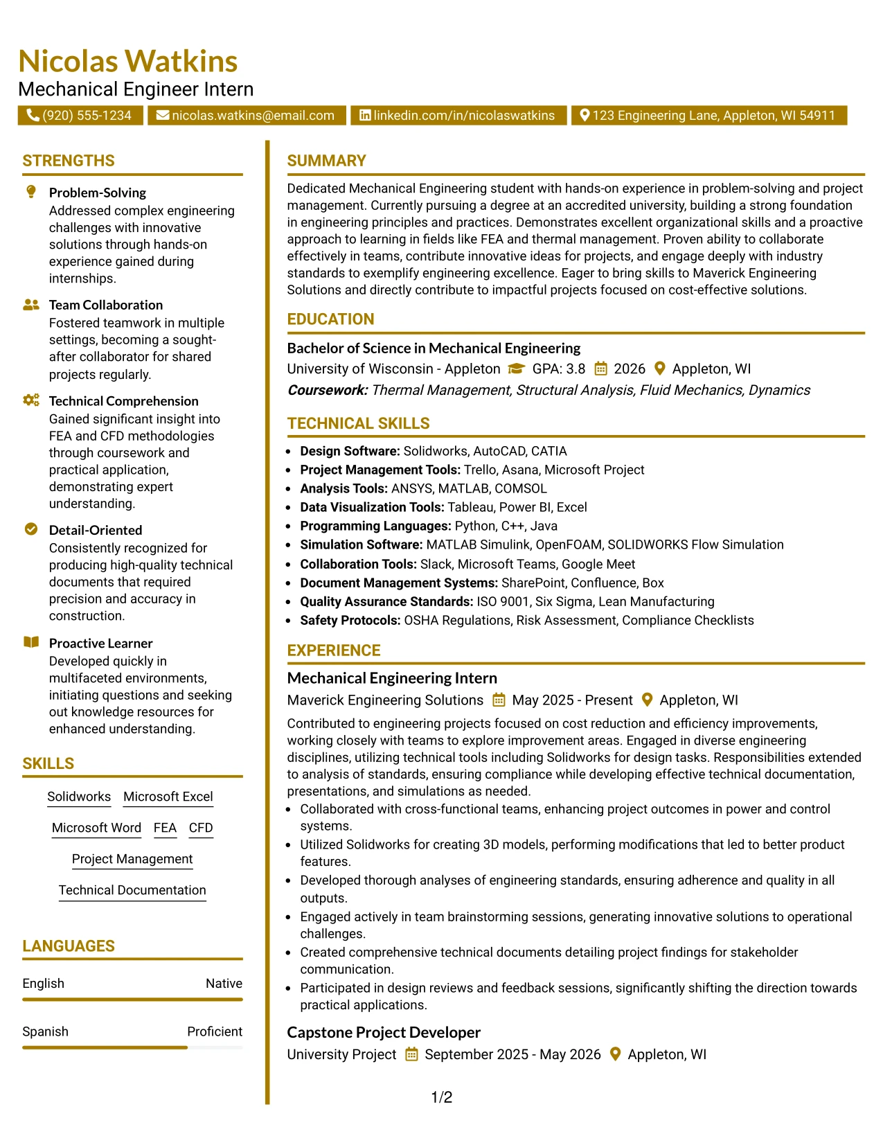 Resume Example Page 1