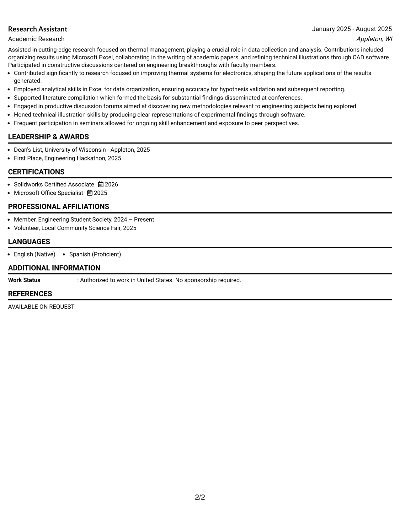 Resume Example Page 2