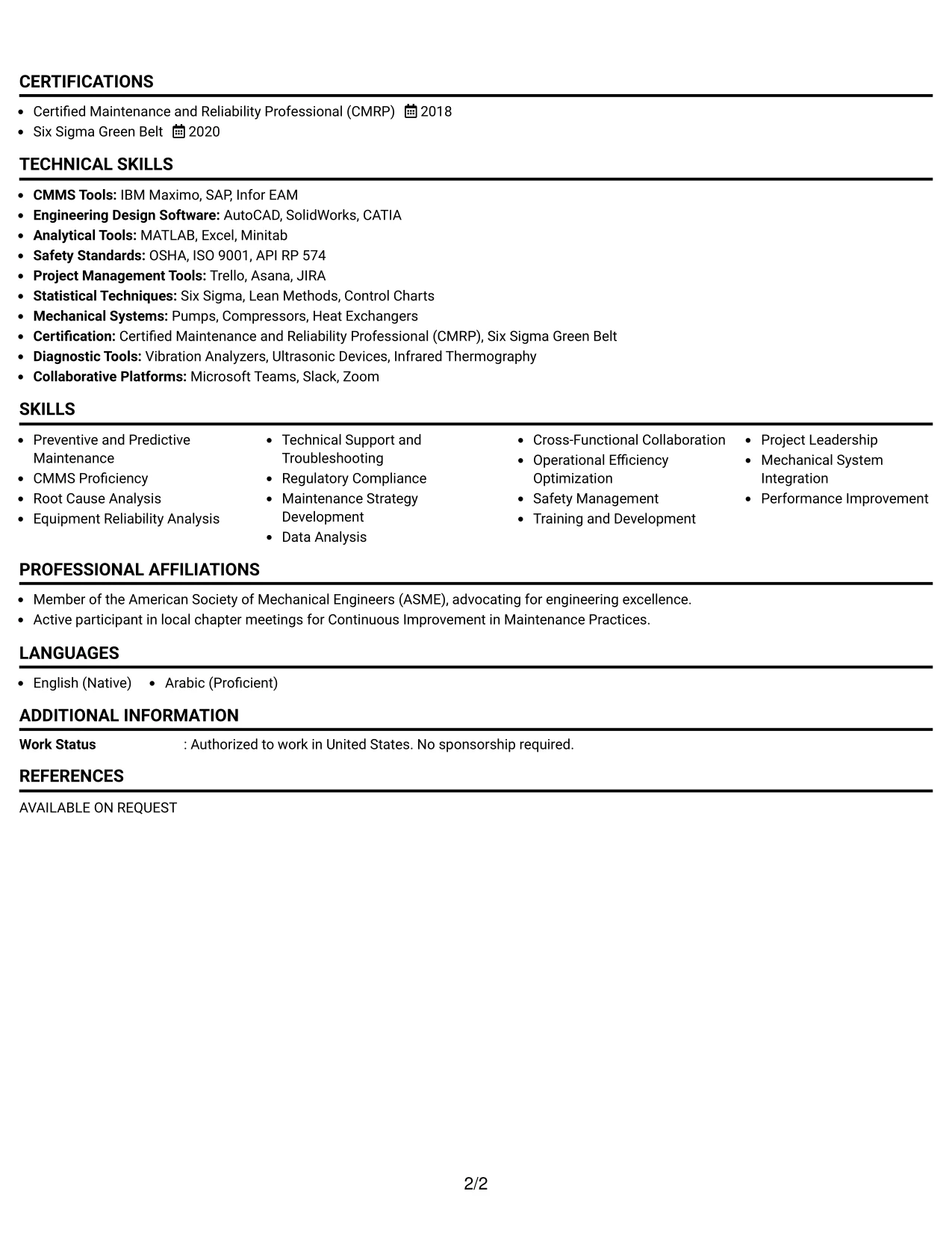 Resume Example Page 2
