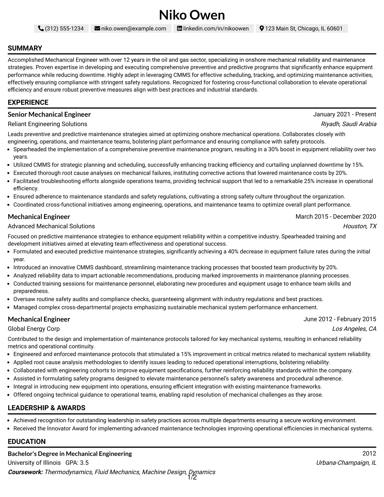 Resume Example Page 1