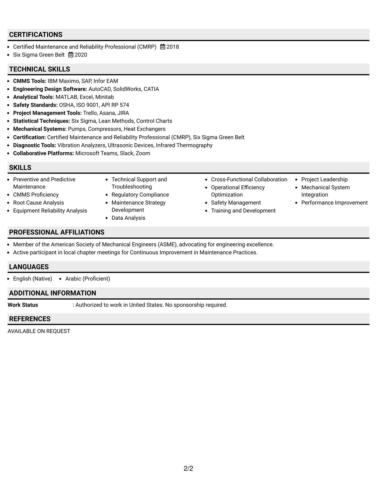Resume Example Page 2