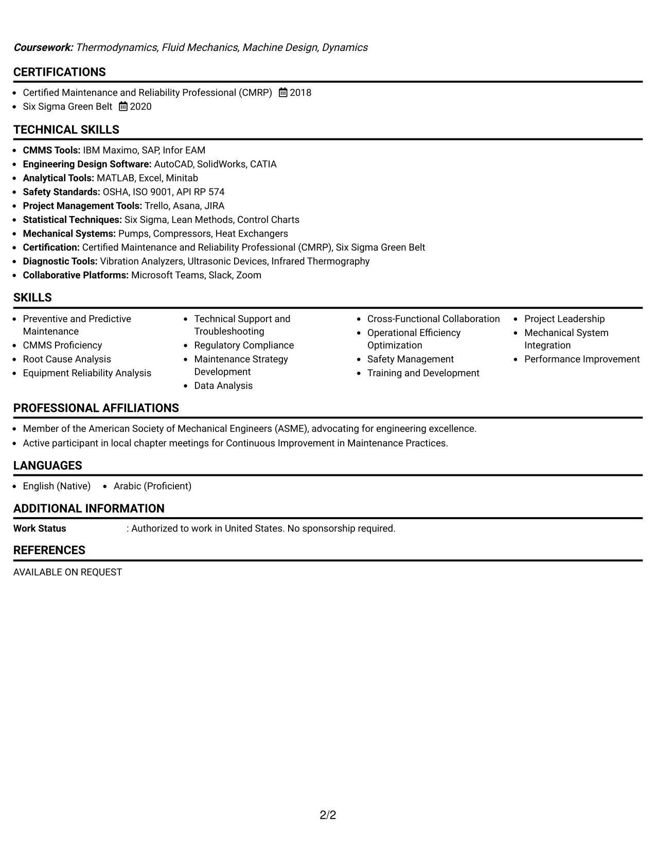 Resume Example Page 2