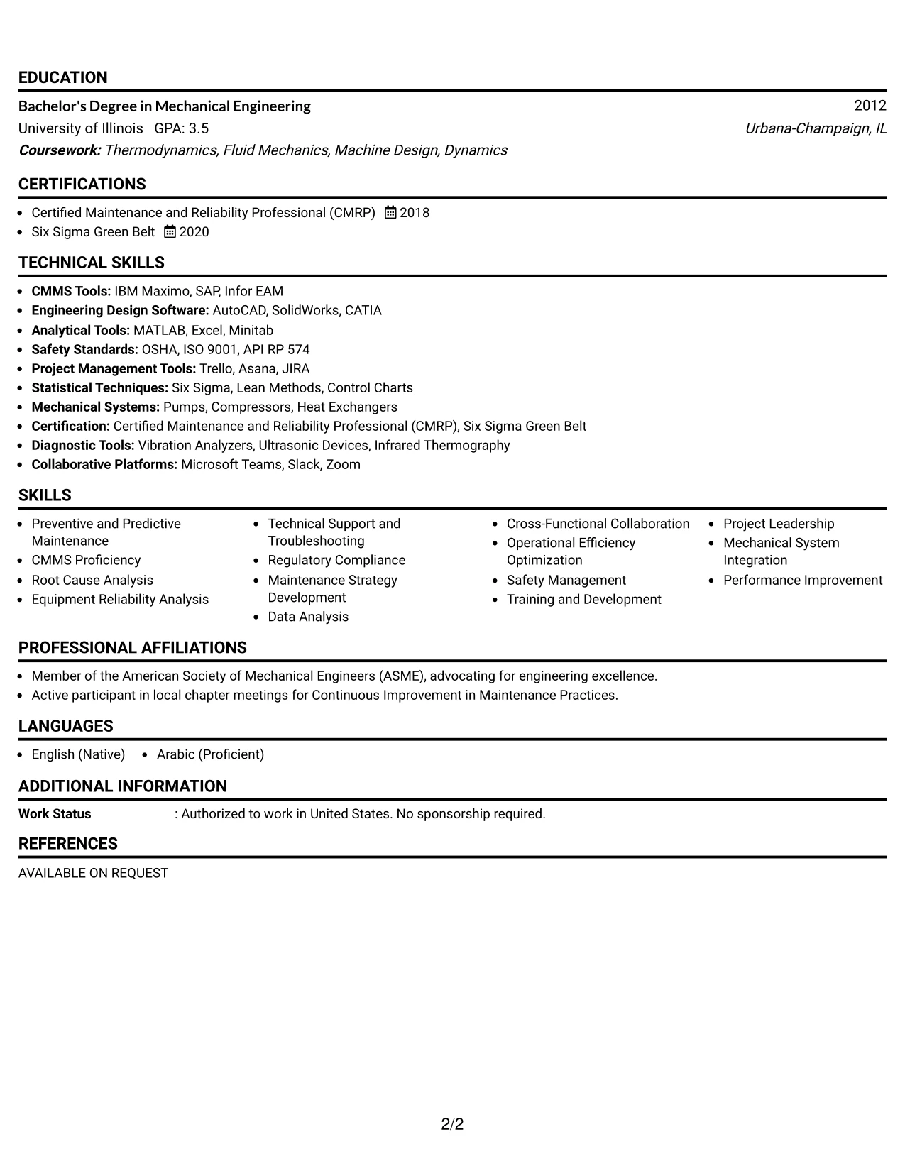 Resume Example Page 2