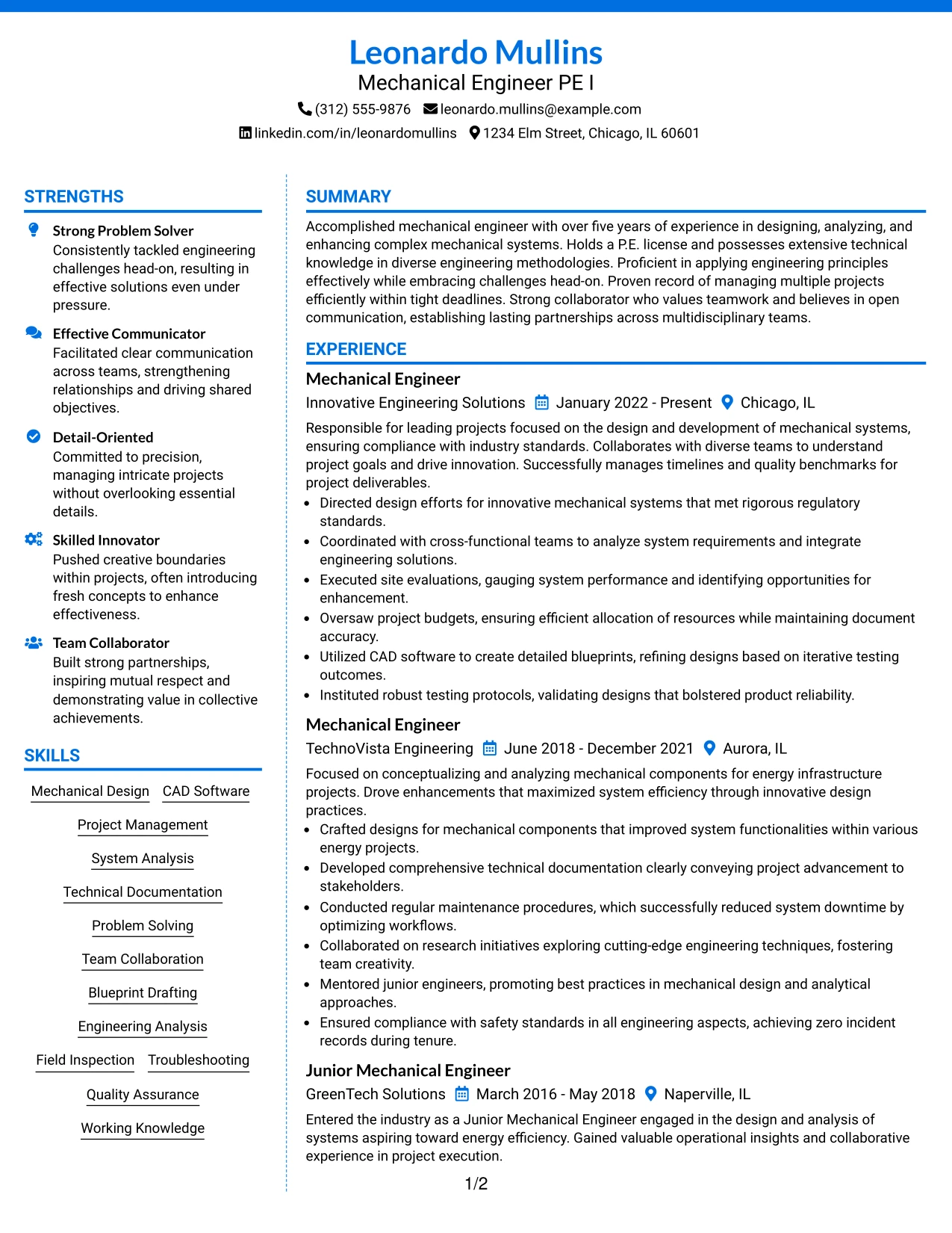 Resume Example Page 1