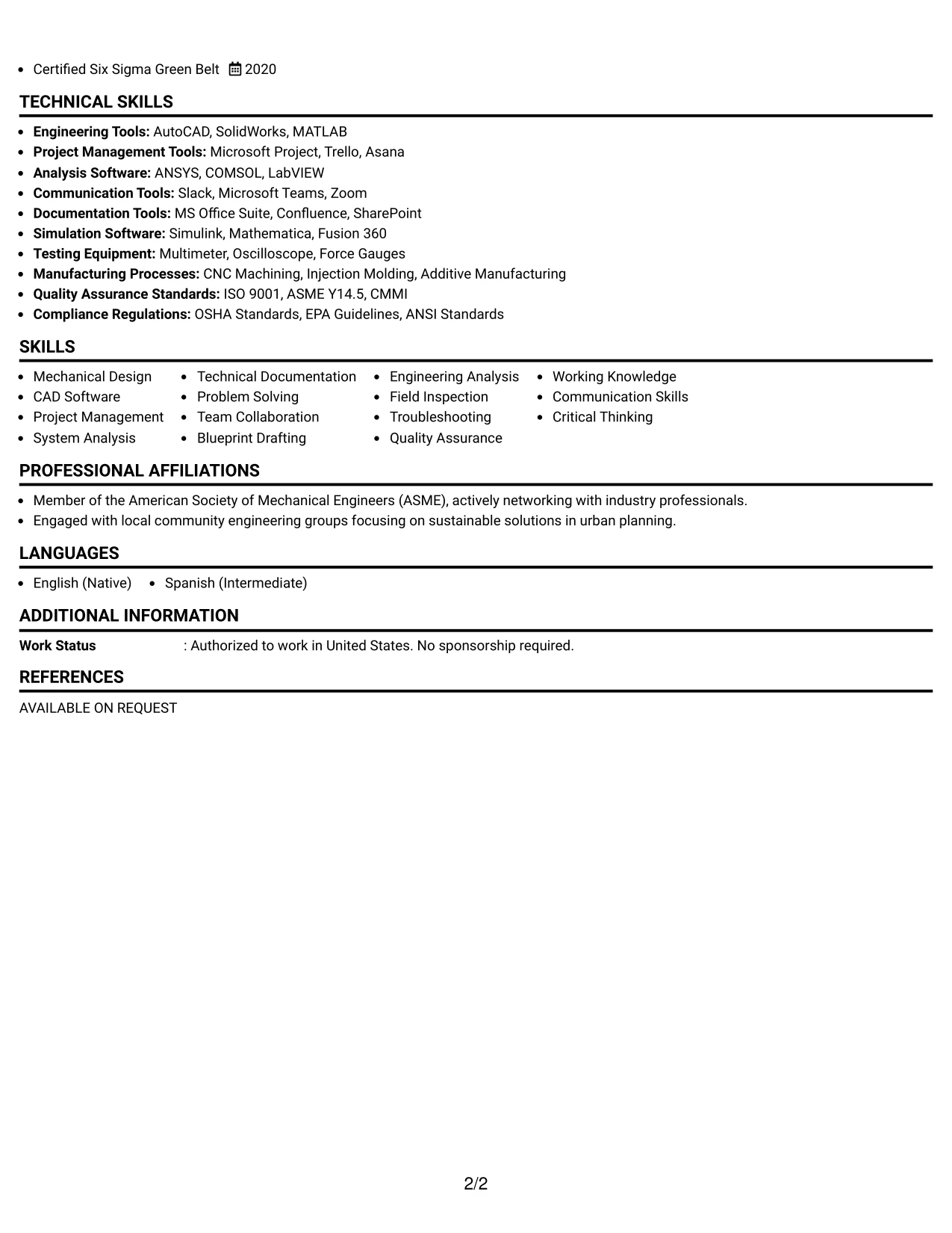 Resume Example Page 2