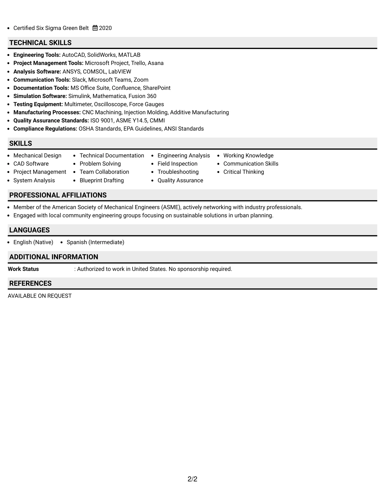 Resume Example Page 2