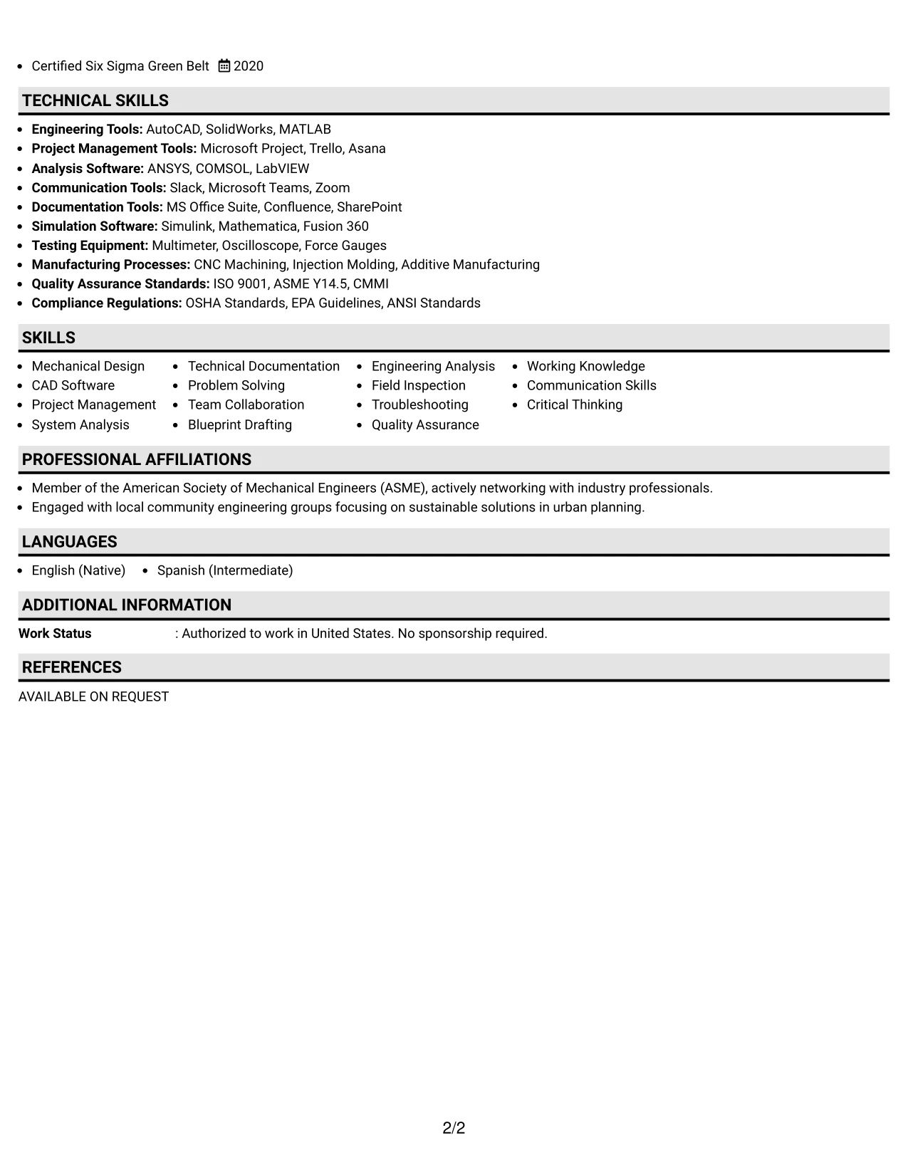 Resume Example Page 2