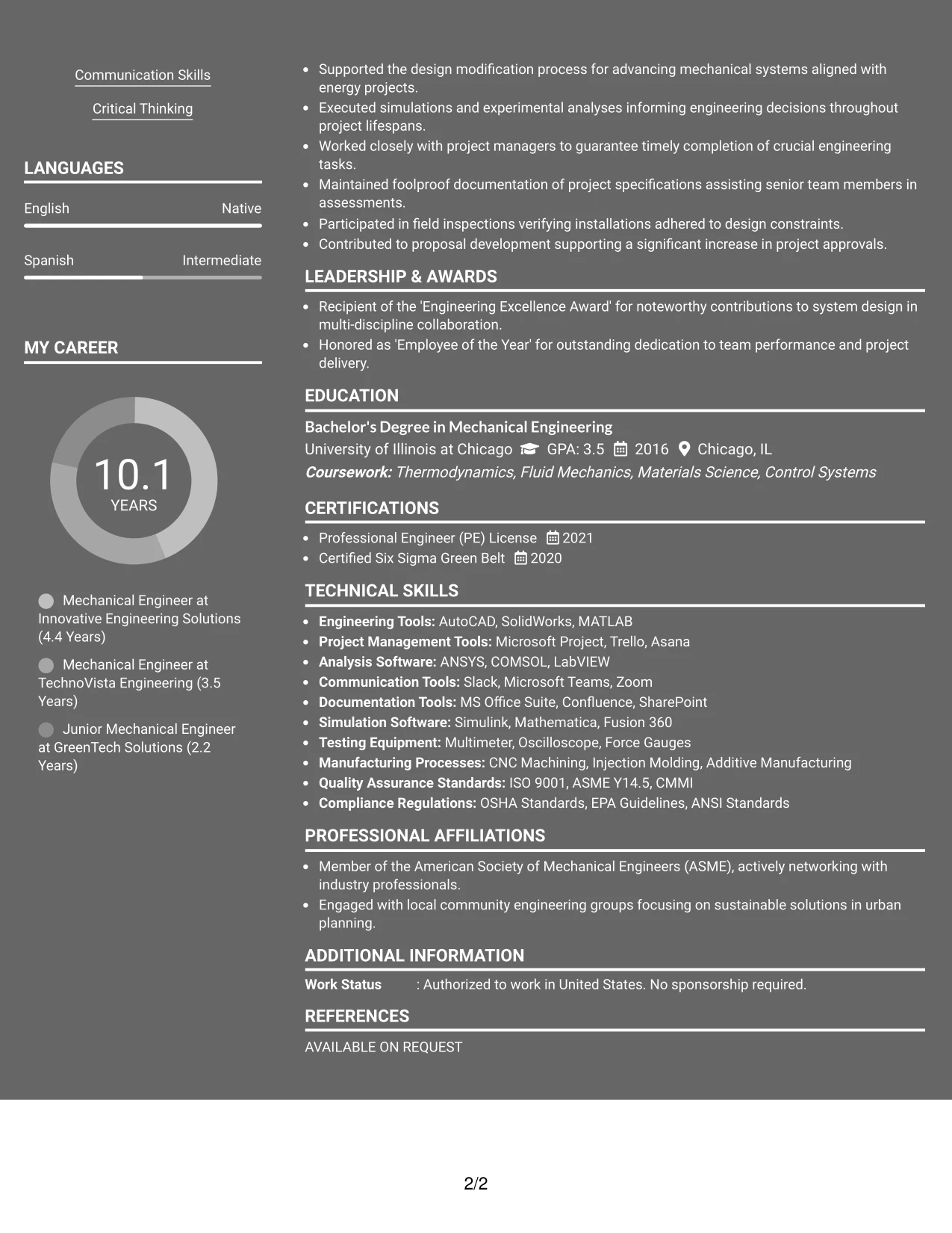 Resume Example Page 2