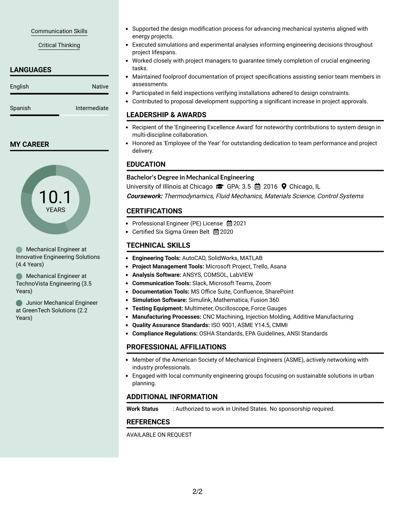 Resume Example Page 2