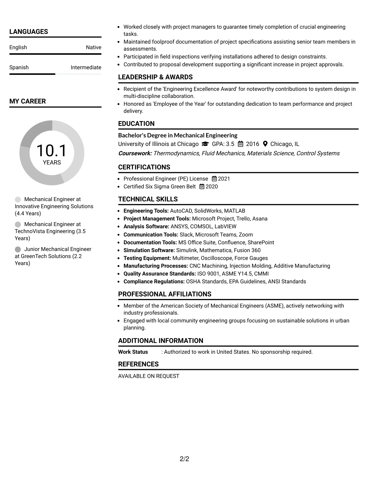Resume Example Page 2