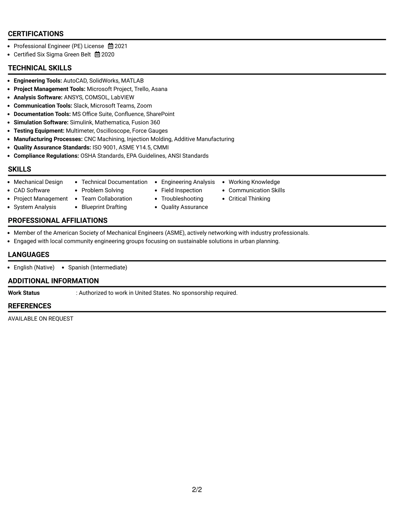 Resume Example Page 2